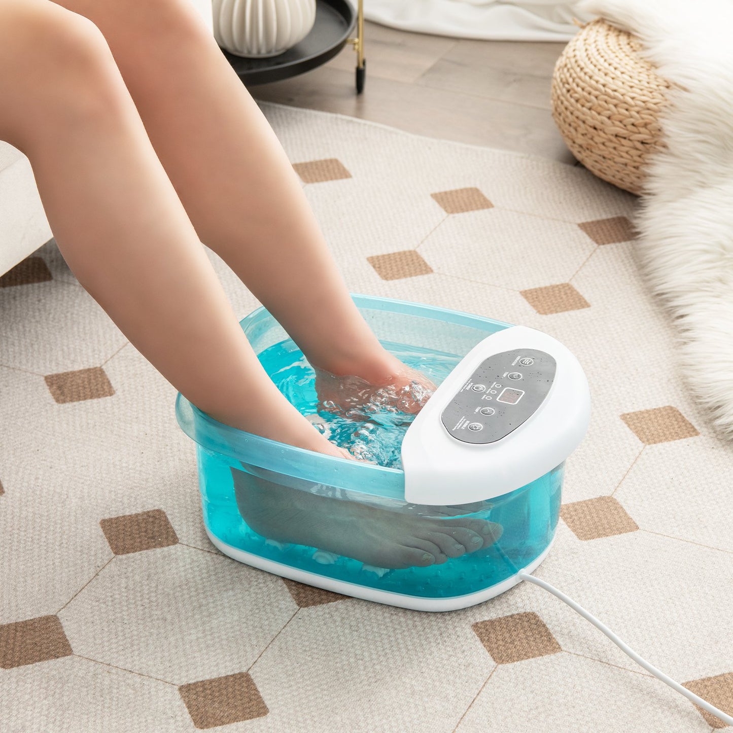 Foot Spa Massager Tub with Removable Pedicure Stone and Massage Beads-Blue