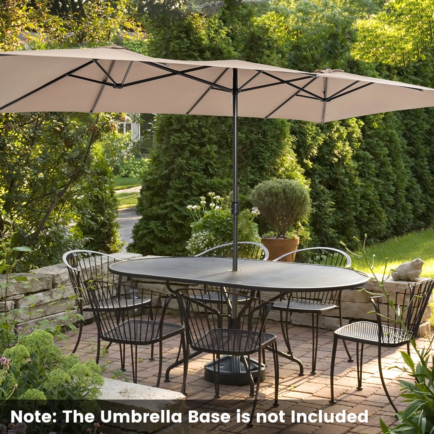 15 Feet Double-Sized Patio Umbrella with Crank Handle and Vented Tops-Beige