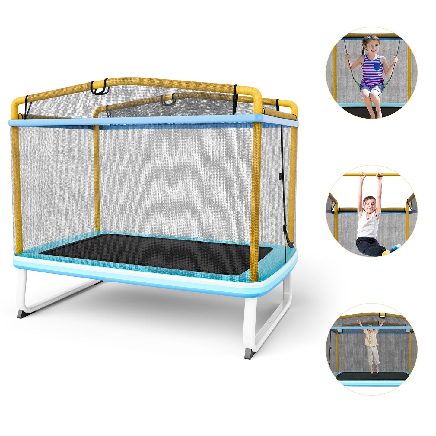 6 Feet Rectangle Trampoline with Swing Horizontal Bar and Safety Net-Orange