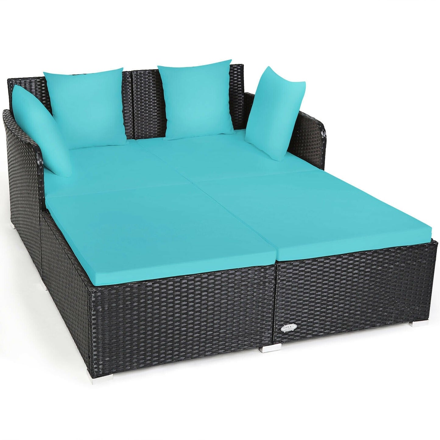 Spacious Outdoor Rattan Daybed with Upholstered Cushions and Pillows-Black