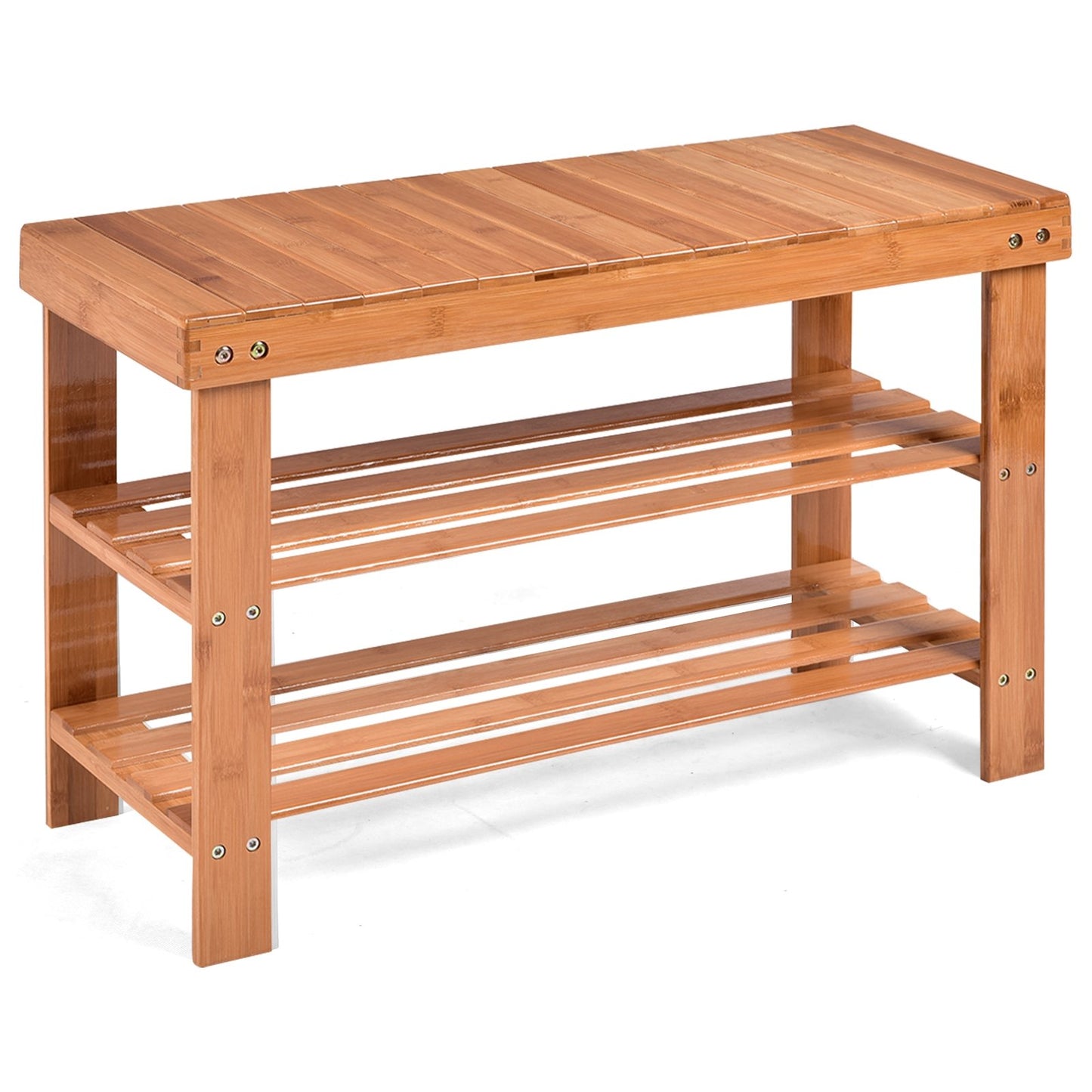 3 Tier Bamboo Bench Storage Shoe Shelf-Black
