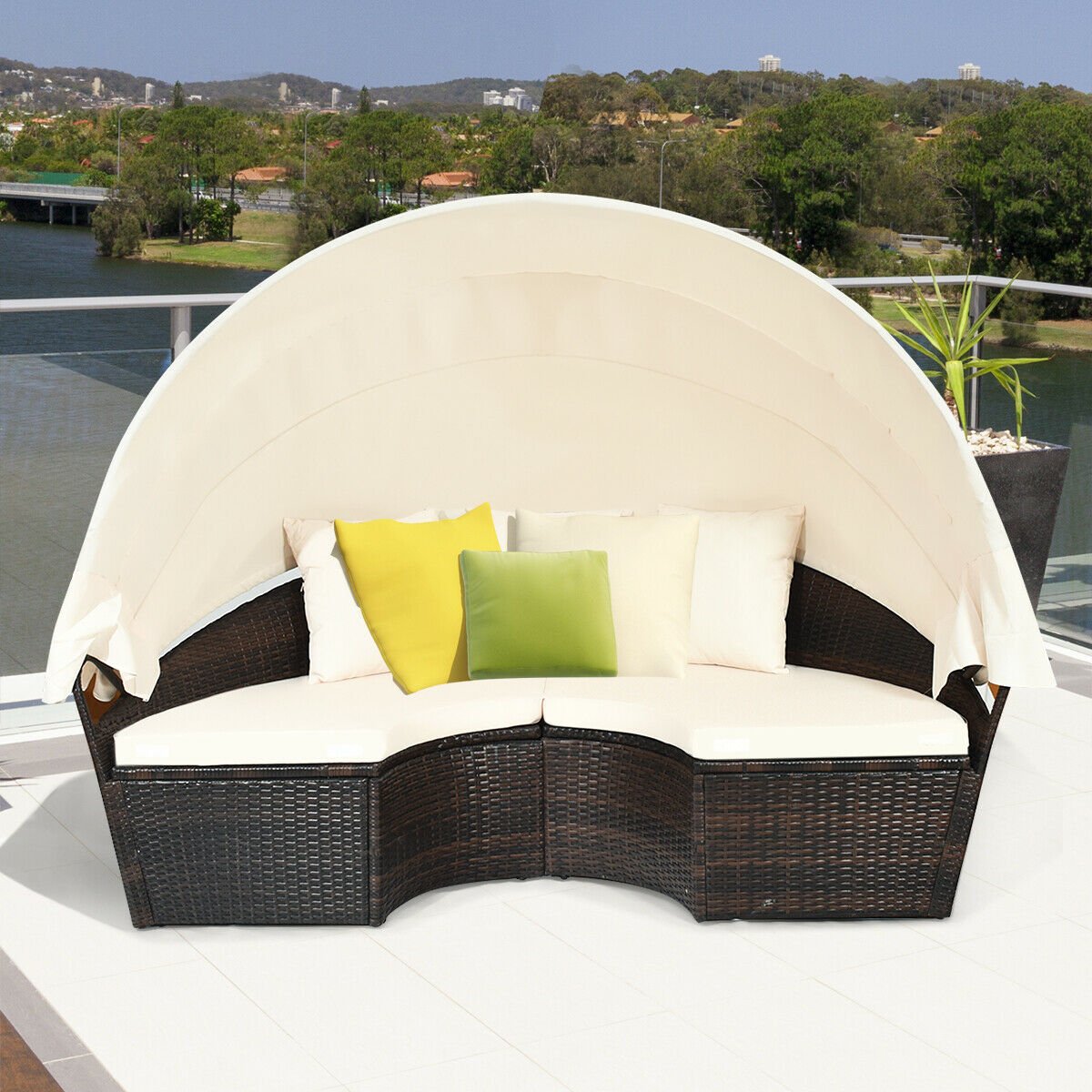 Outdoor Daybed with Retractable Canopy-Black