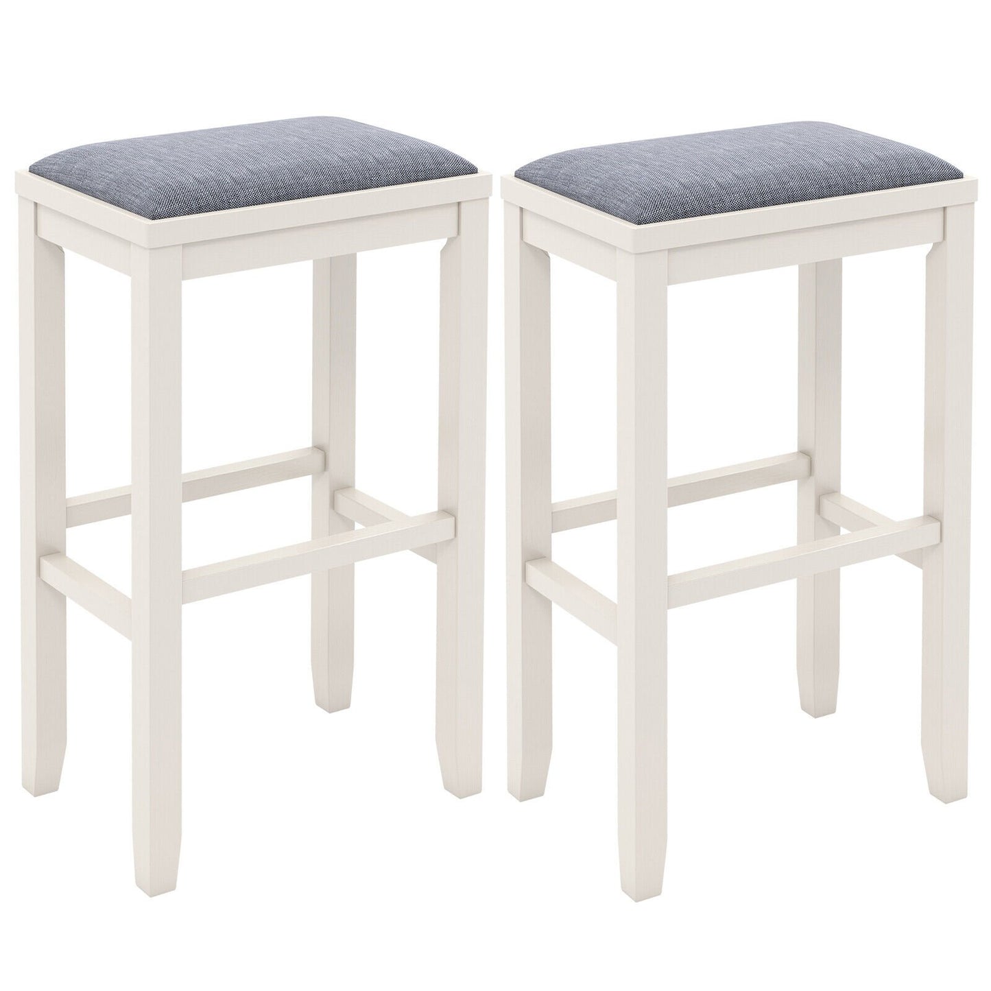 2 Pieces 31 Inch Upholstered Bar Stool Set with Solid Rubber Wood Frame and Footres-Brown