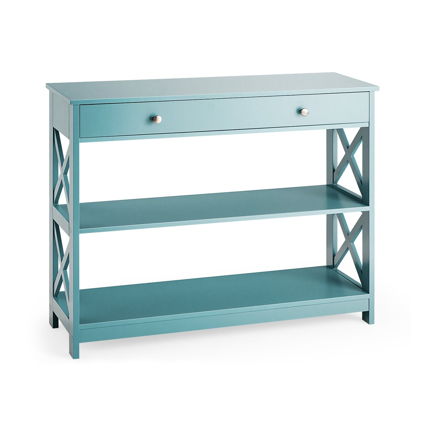 Console Table 3-Tier with Drawer and Storage Shelves-Black