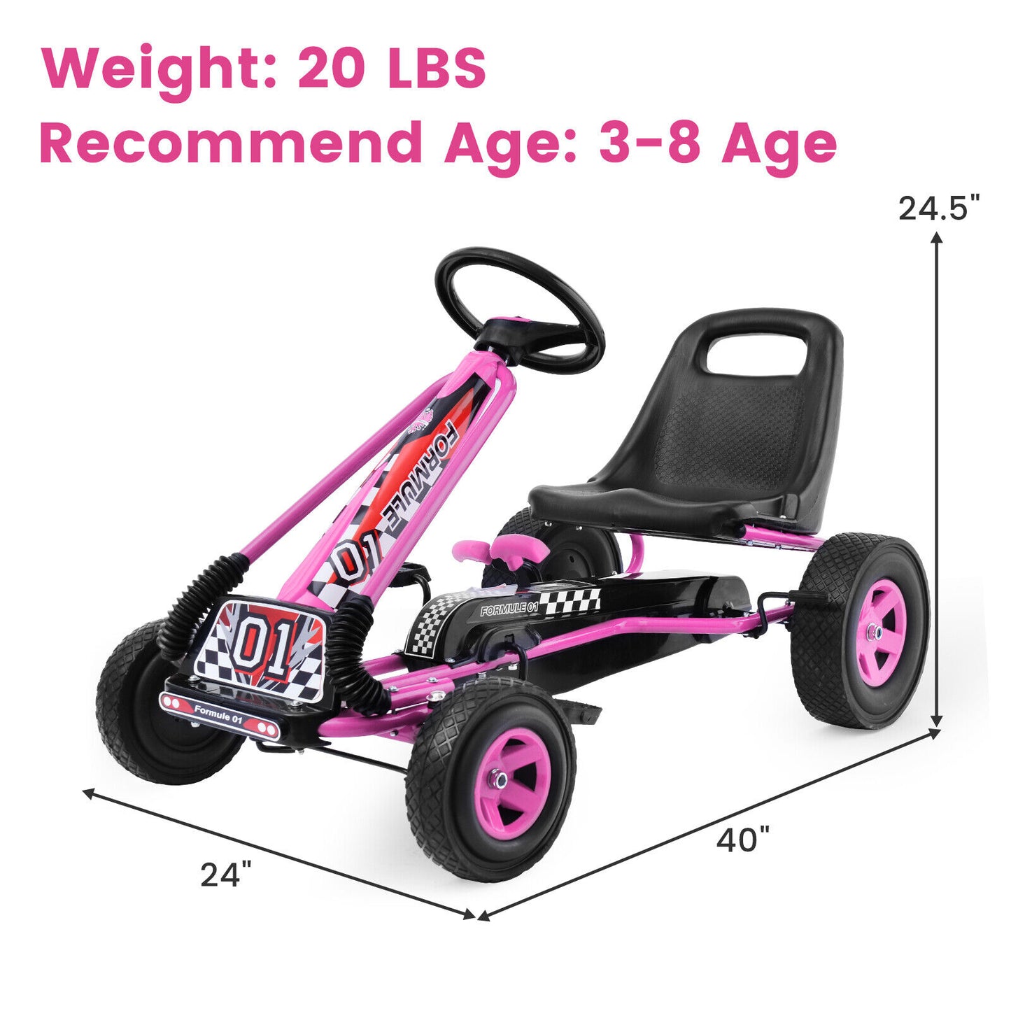 4 Wheels Kids Ride On Pedal Powered Bike Go Kart Racer Car Outdoor Play Toy-Pink