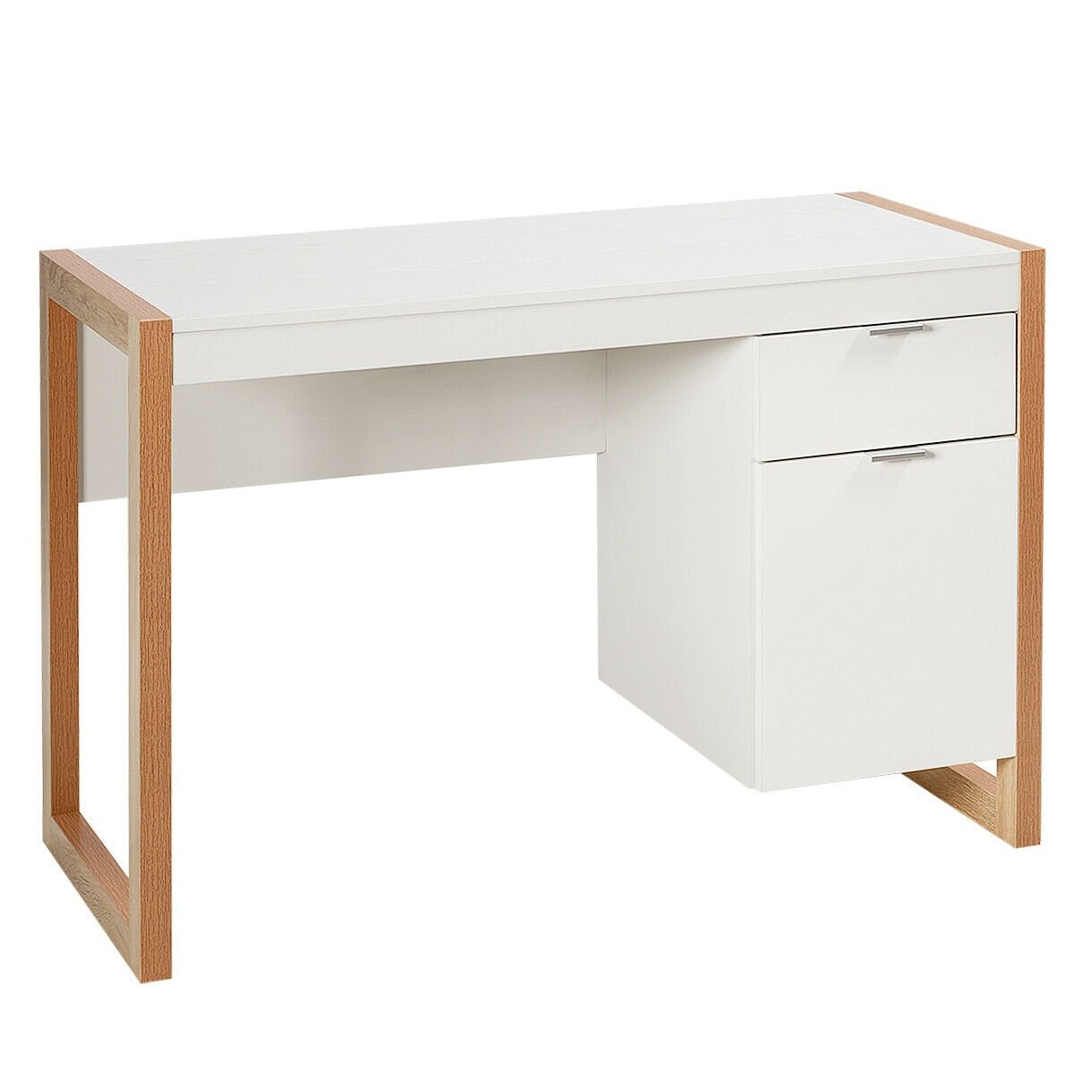 Modern Computer Desk Writing Workstation with Cabinet and Drawer-Black
