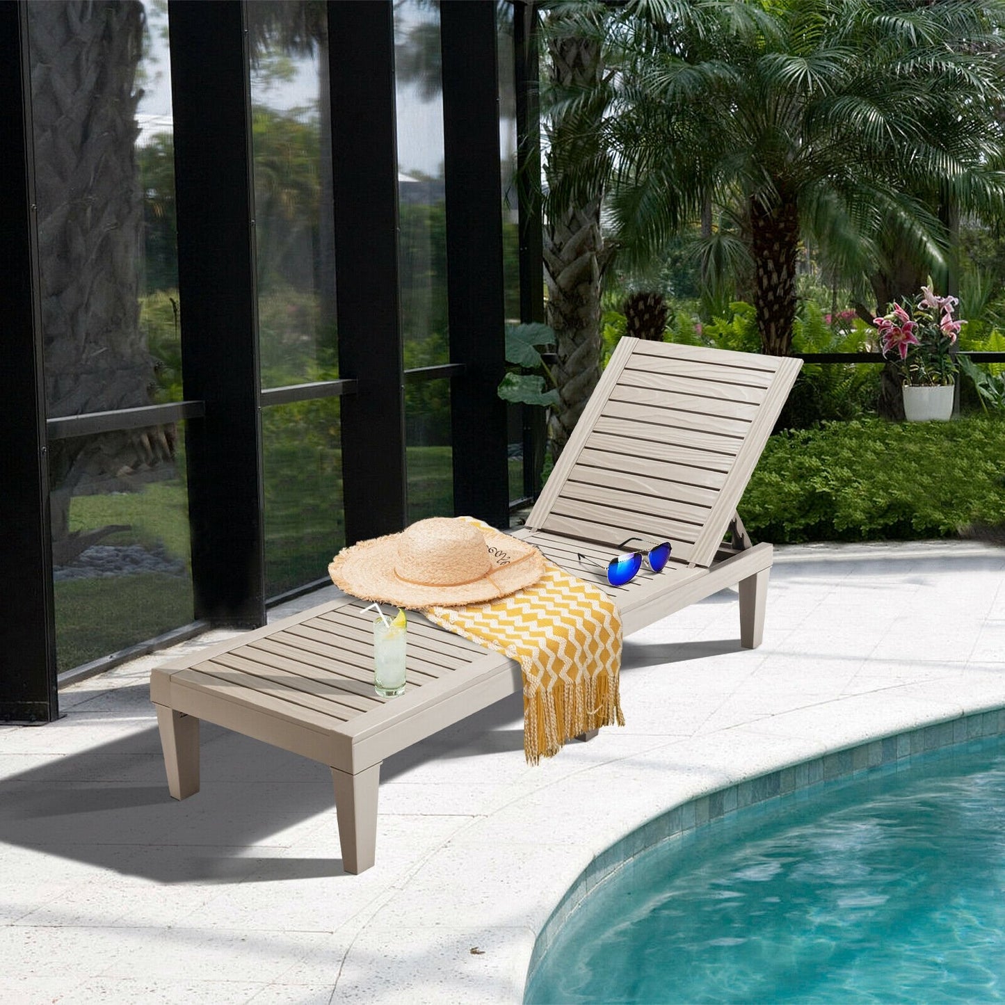Outdoor Recliner Chair with 5-Position Adjustable Backrest-Black