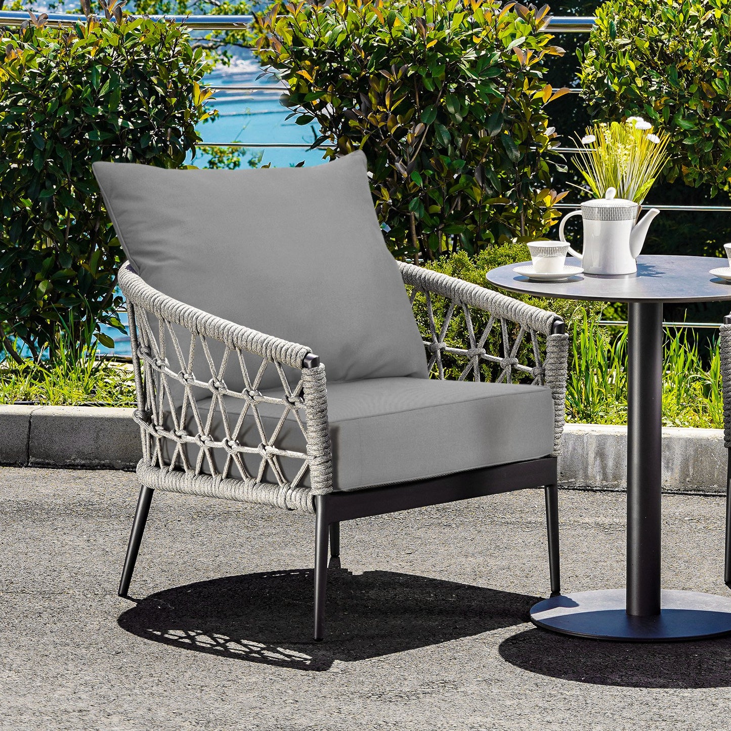 Deep Seat Chair Cushion Pads Set with Rope Belts for Indoor and Outdoor-Beige