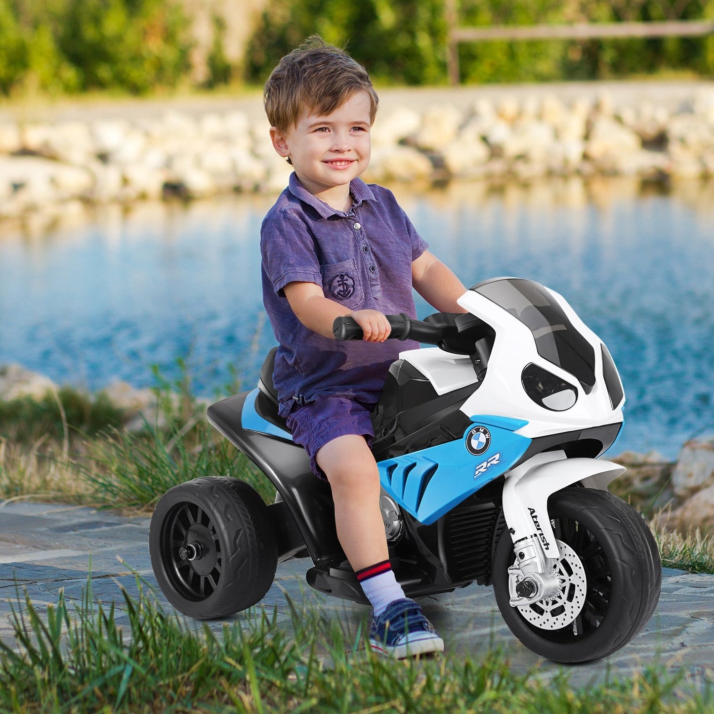 6V Kids 3 Wheels Riding BMW Licensed Electric Motorcycle-Black