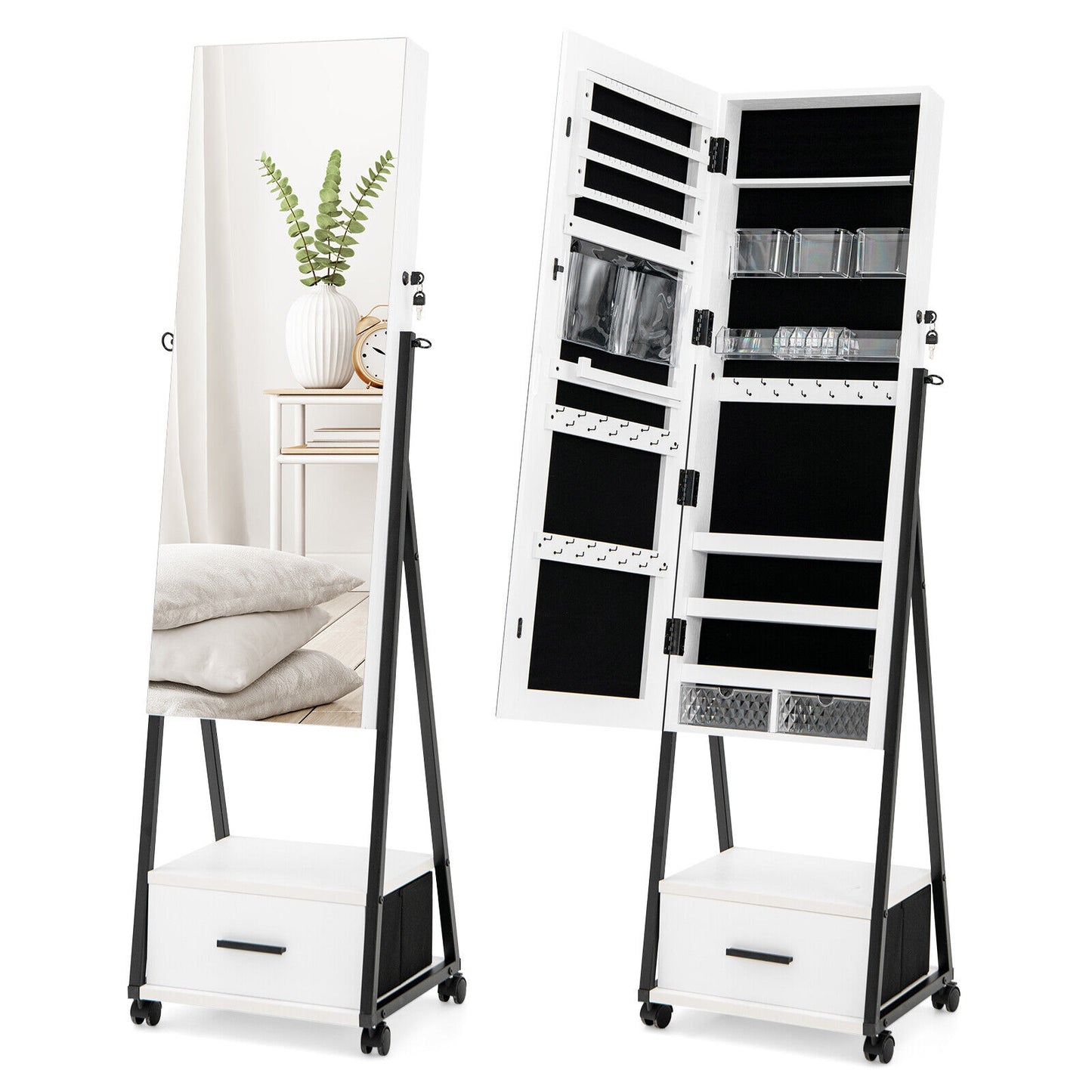 Jewelry Cabinet with Full-Length Mirror-White