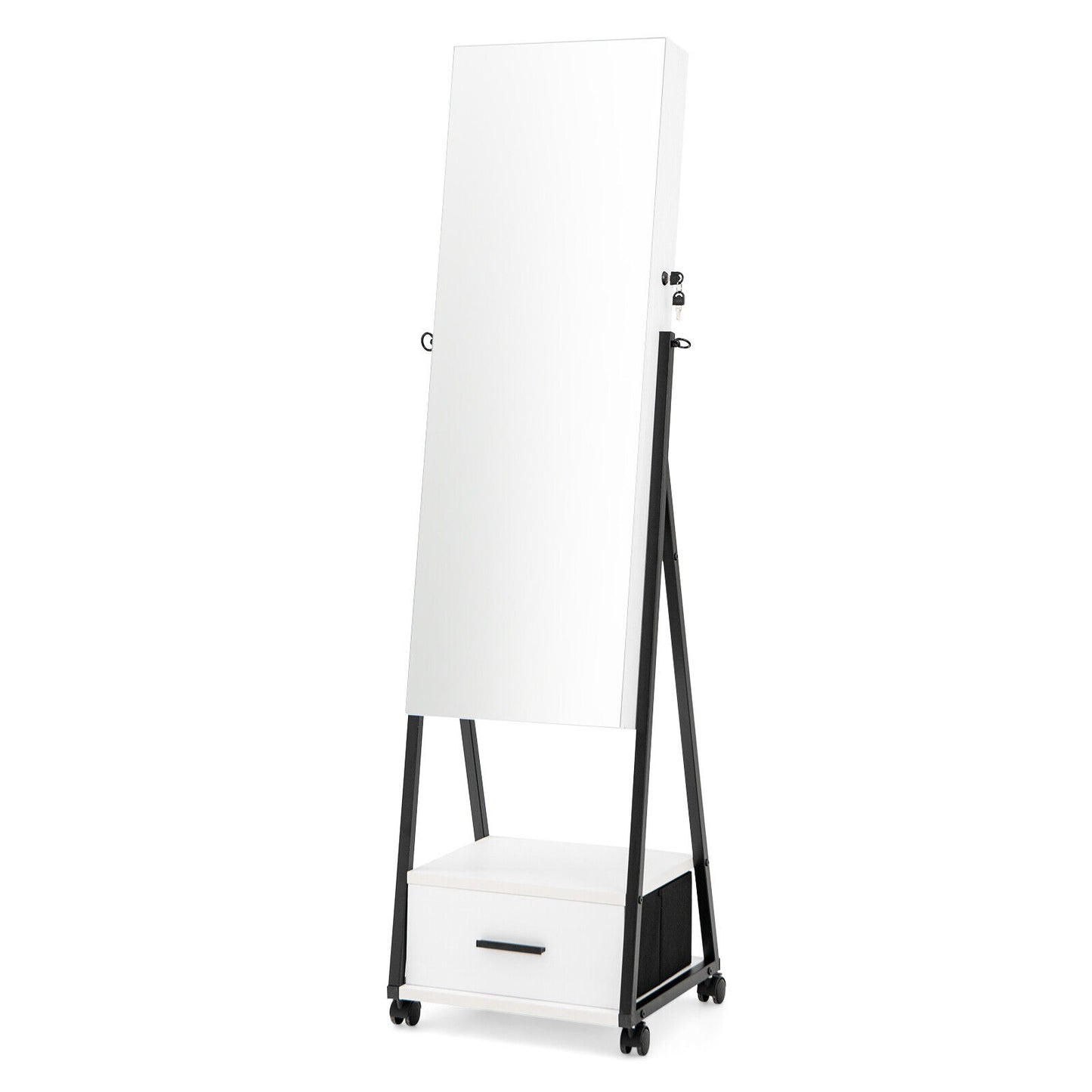 Jewelry Cabinet with Full-Length Mirror-White