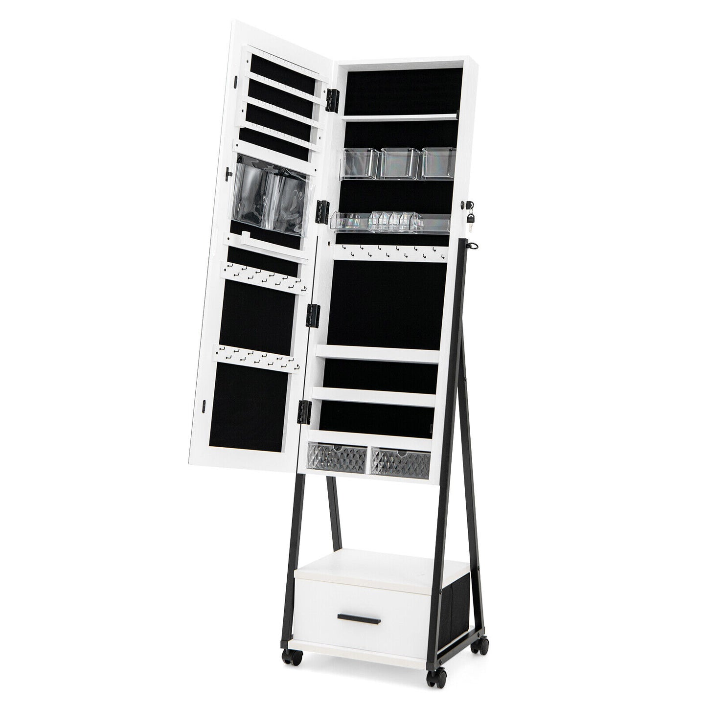 Jewelry Cabinet with Full-Length Mirror-White