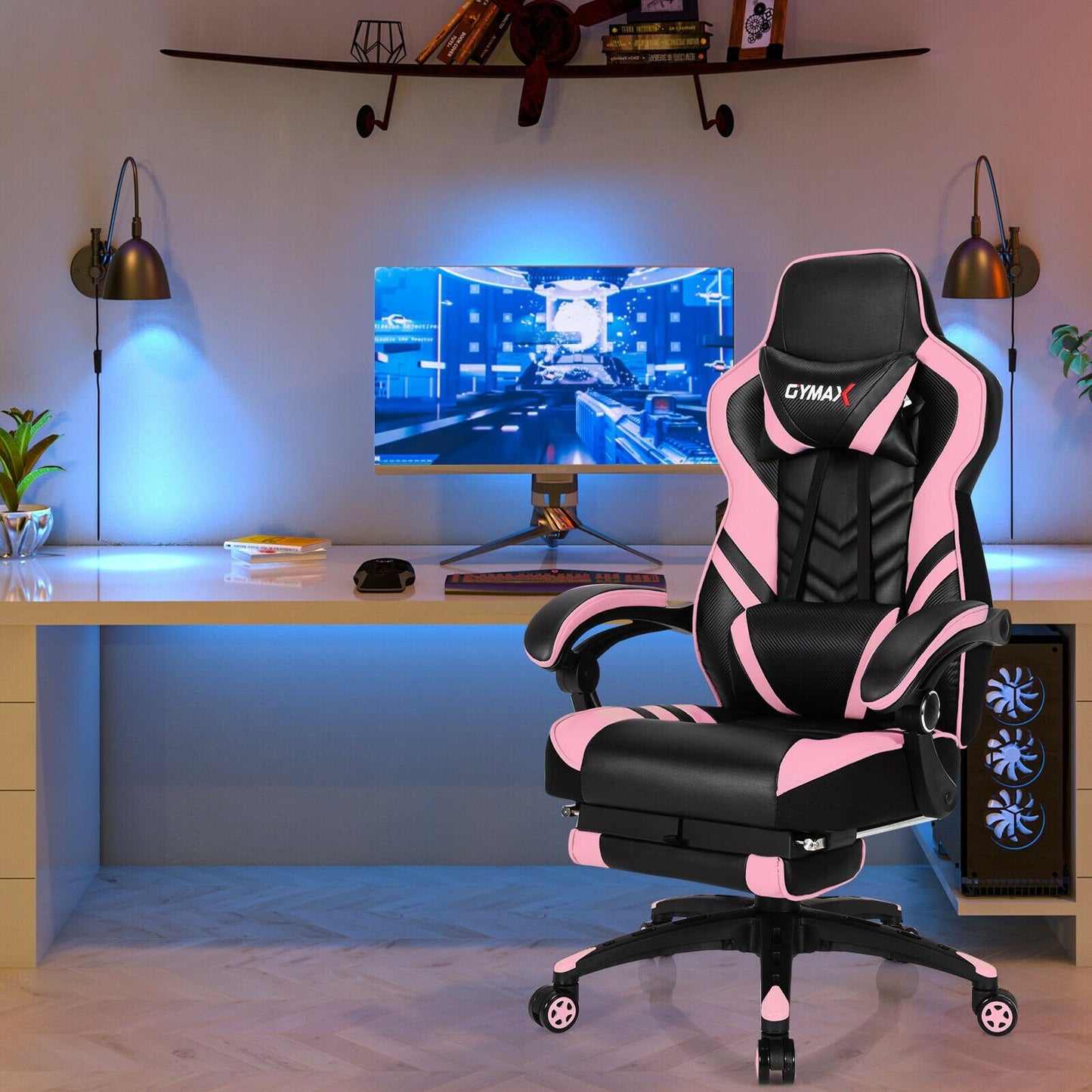 Adjustable Gaming Chair with Footrest for Home Office-Black