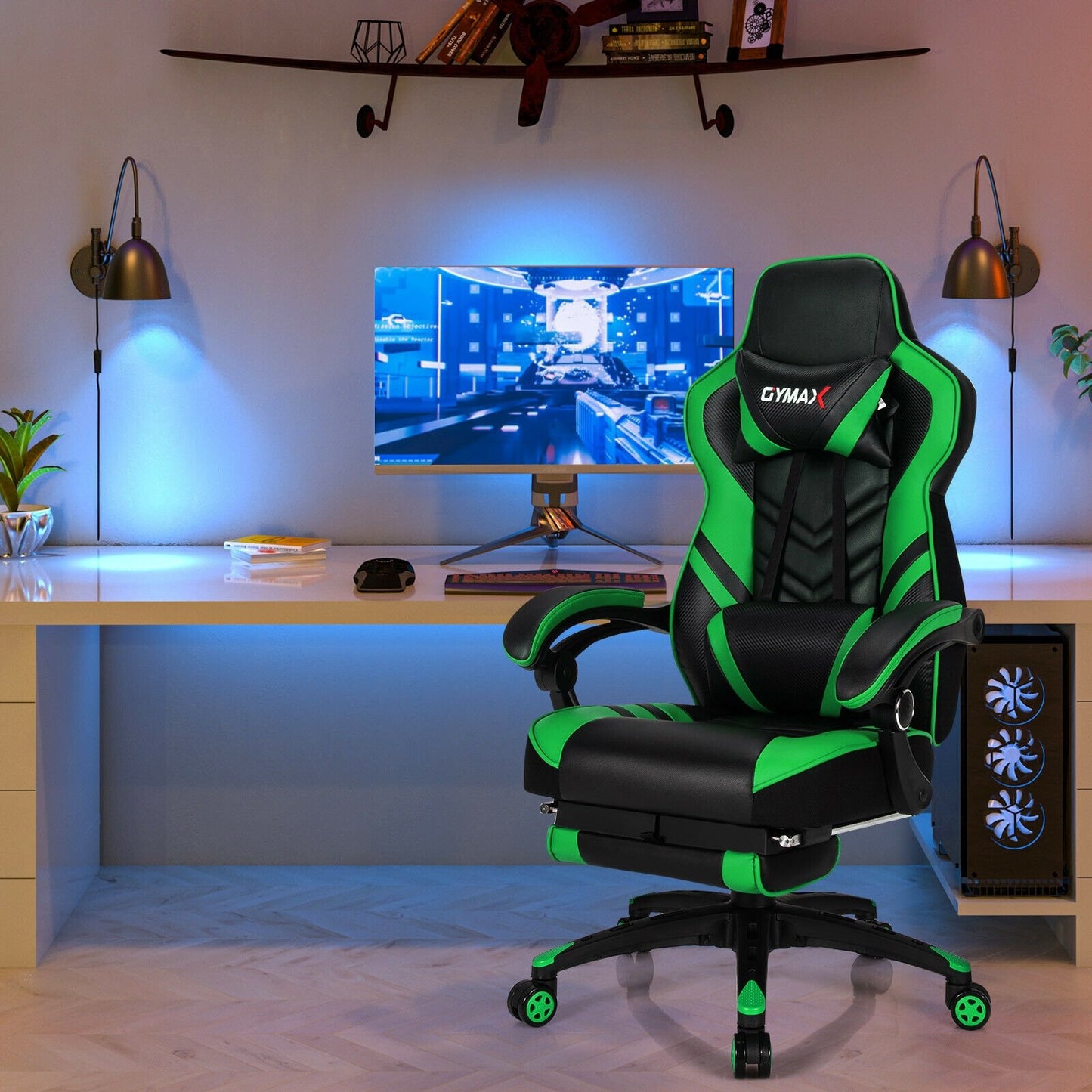 Adjustable Gaming Chair with Footrest for Home Office-Black