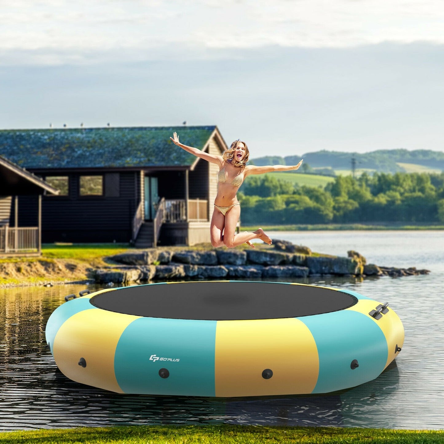 15 Feet Inflatable Splash Padded Water Bouncer Trampoline-Blue