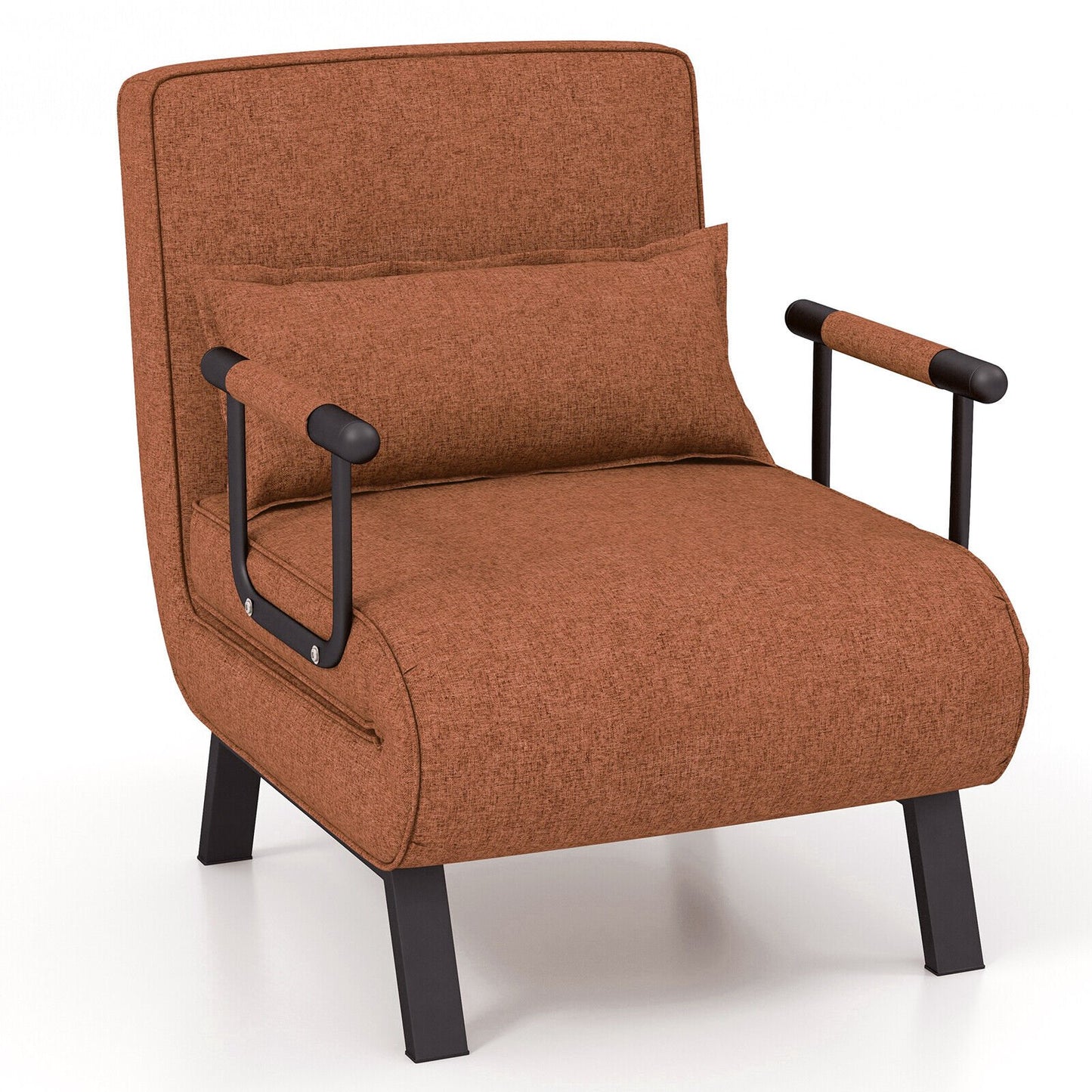 Folding 6 Position Convertible Sleeper Bed Armchair Lounge Couch with Pillow-Black