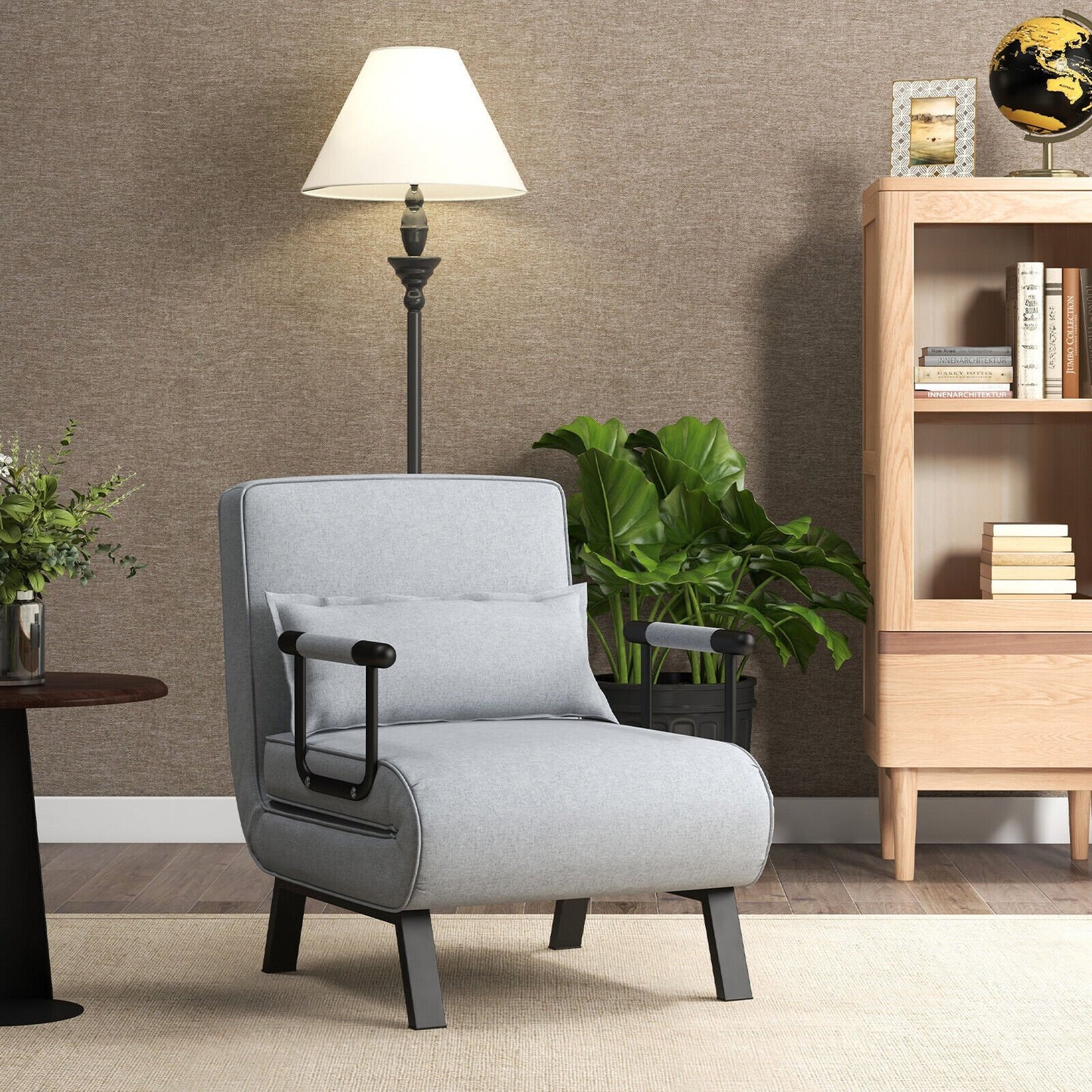 Folding 6 Position Convertible Sleeper Bed Armchair Lounge Couch with Pillow-Black
