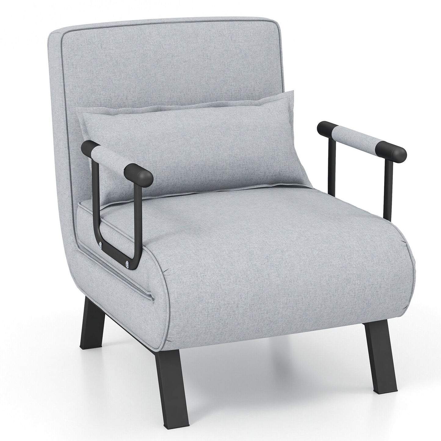 Folding 6 Position Convertible Sleeper Bed Armchair Lounge Couch with Pillow-Black