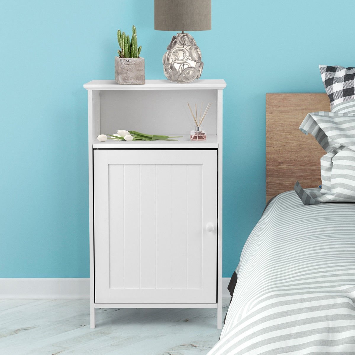 Bathroom Freestanding Floor Storage Cabinet with Adjustable Shelf-Black