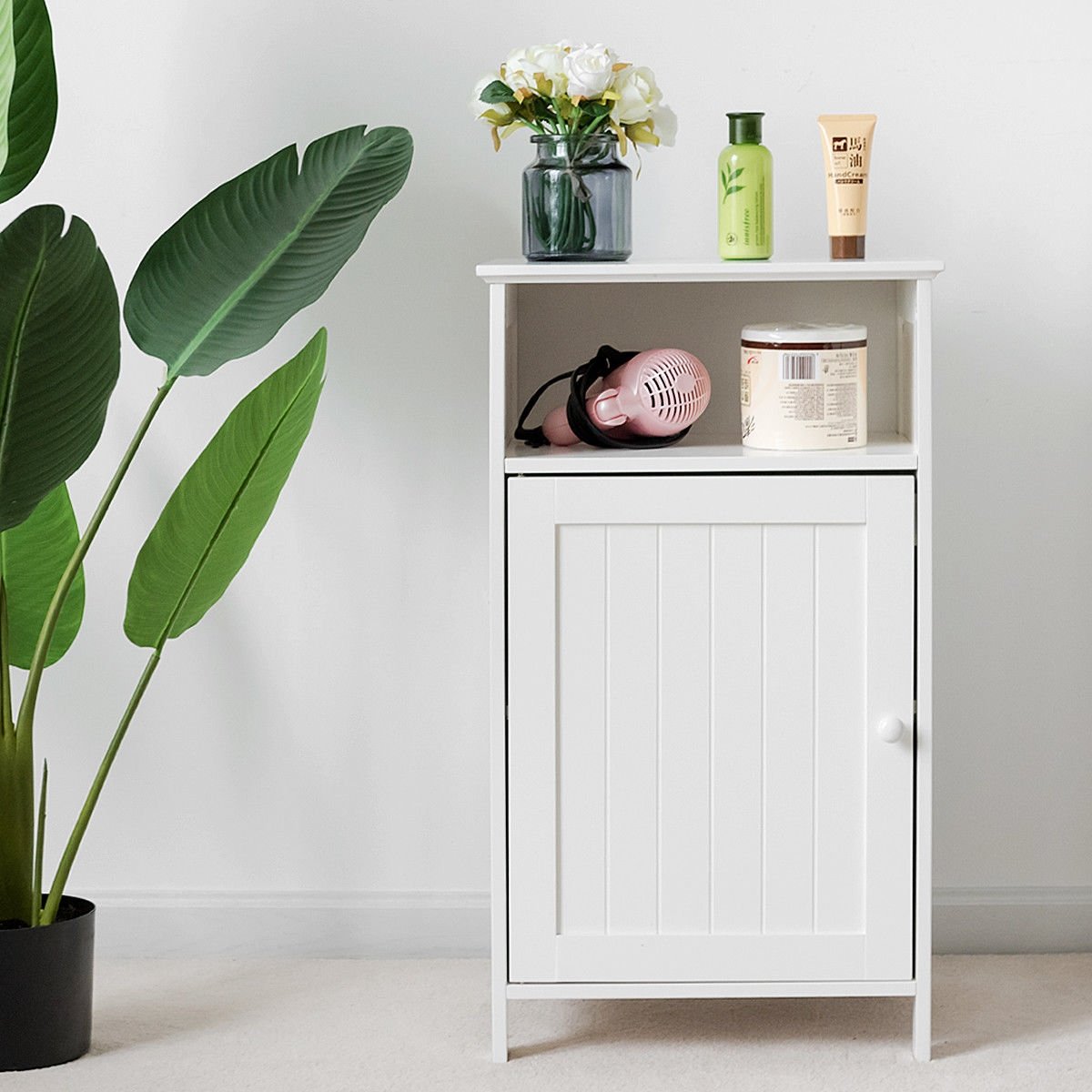 Bathroom Freestanding Floor Storage Cabinet with Adjustable Shelf-Black