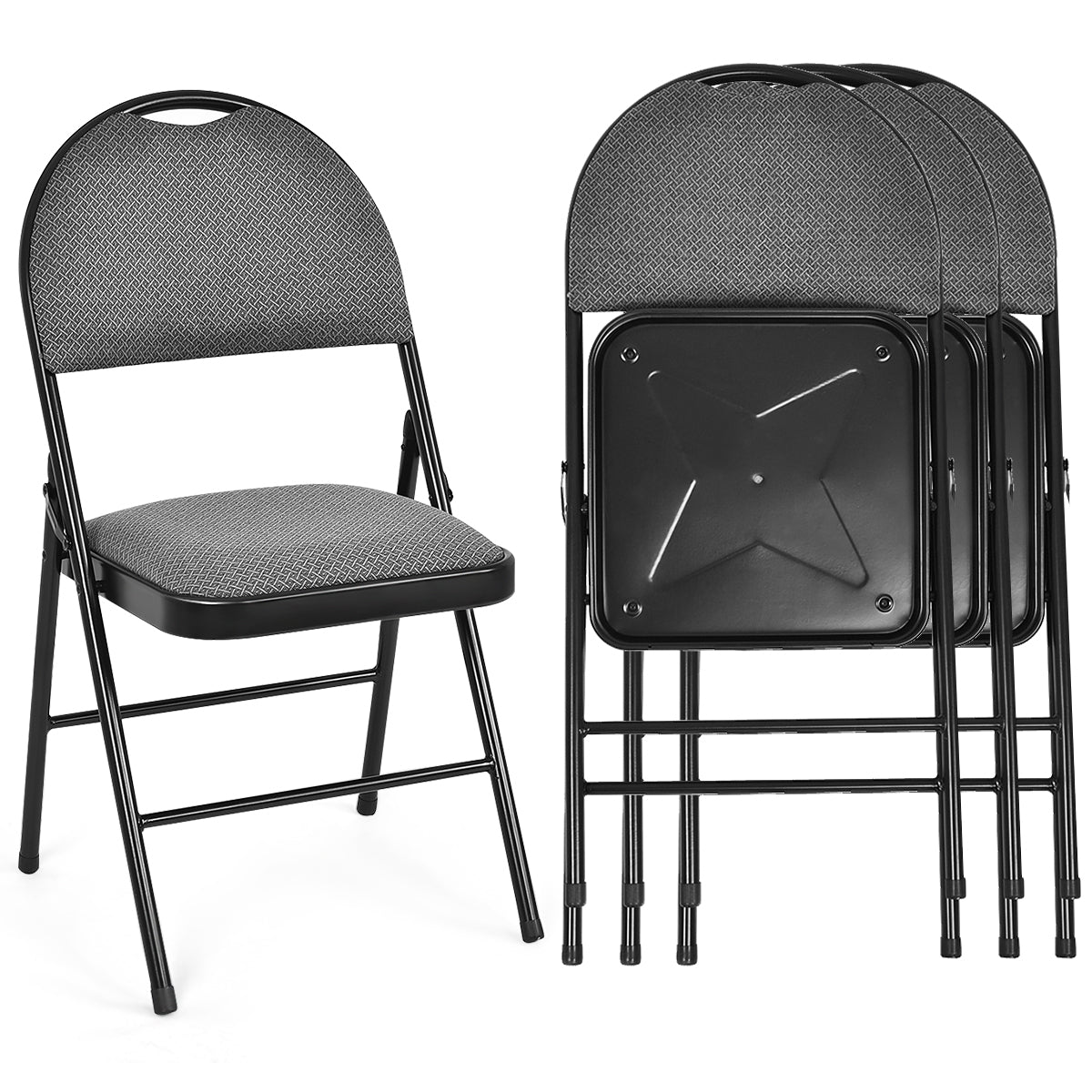 2/4 Pieces Padded Folding Office Chairs with Backrest-Set of 4