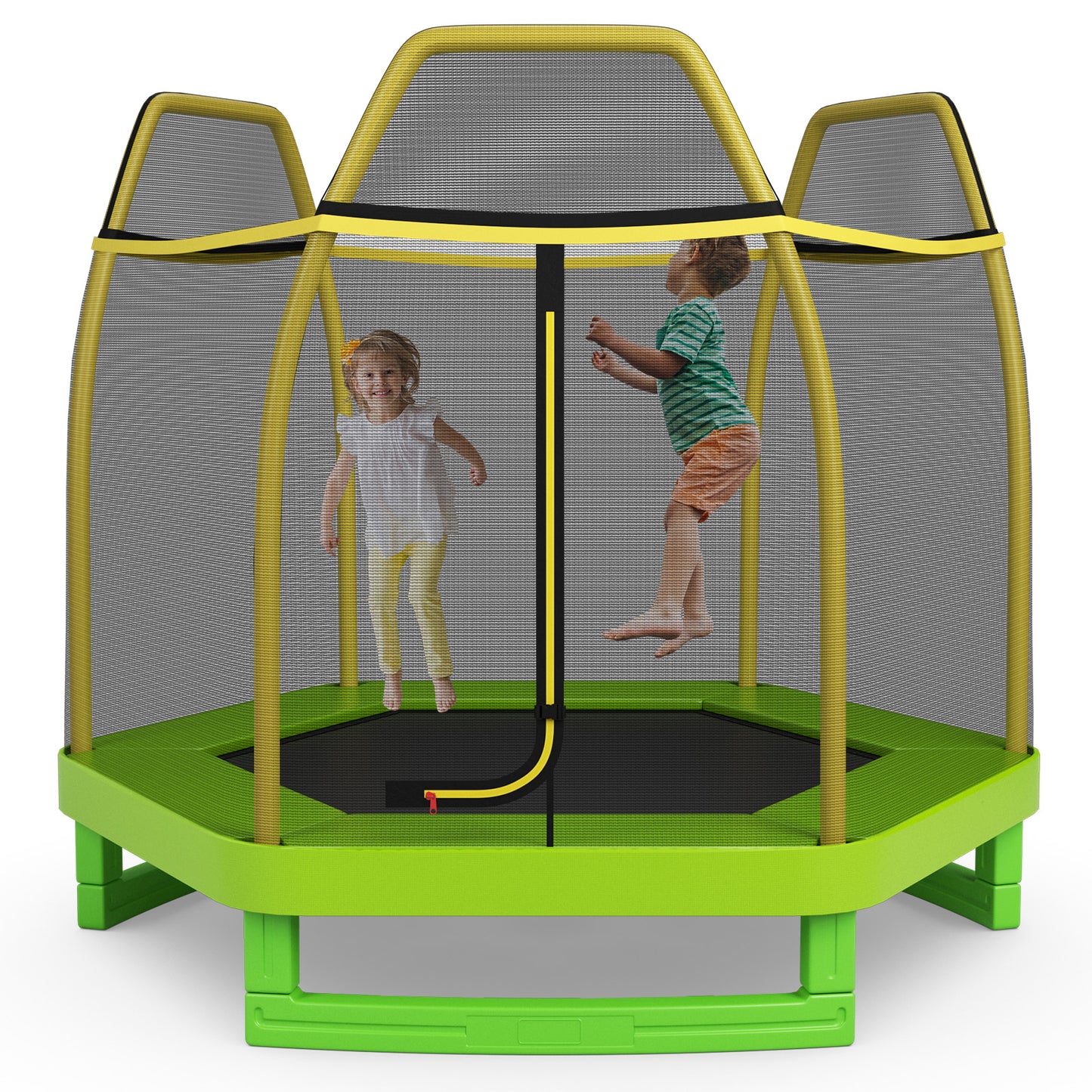 7FT Kids Trampoline with Safety Enclosure Net-Green