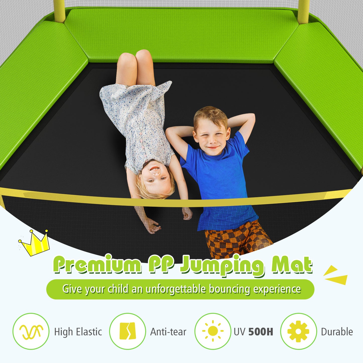 7FT Kids Trampoline with Safety Enclosure Net-Green