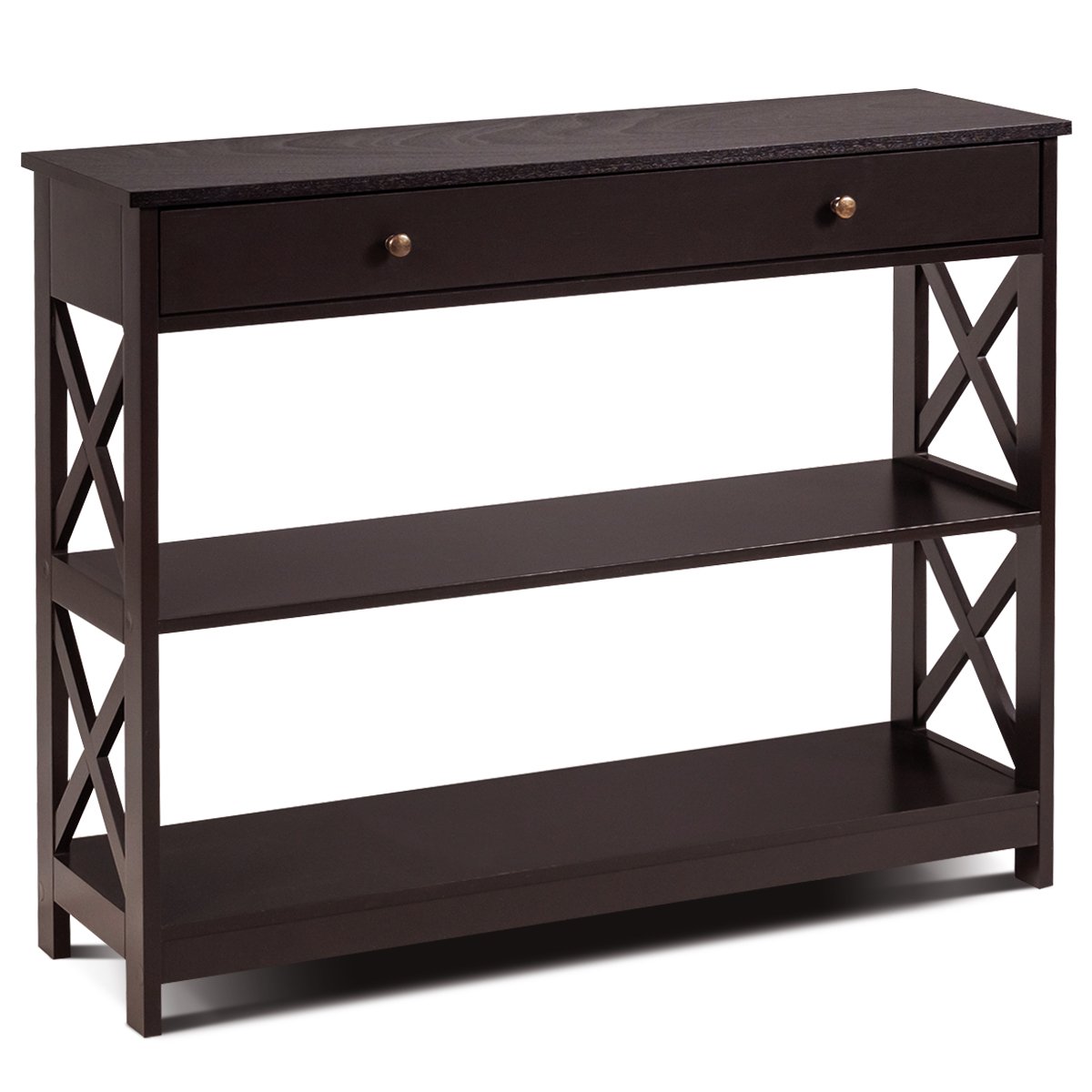 Console Table 3-Tier with Drawer and Storage Shelves-Black