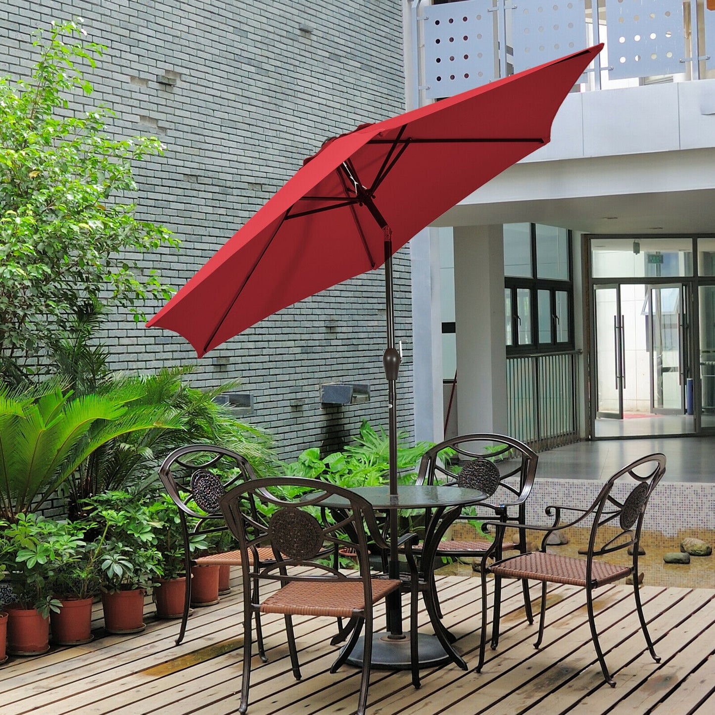 9FT Patio Umbrella Patio Market Steel Tilt W/ Crank Outdoor Yard Garden-Burgundy - Direct by Wilsons Home Store