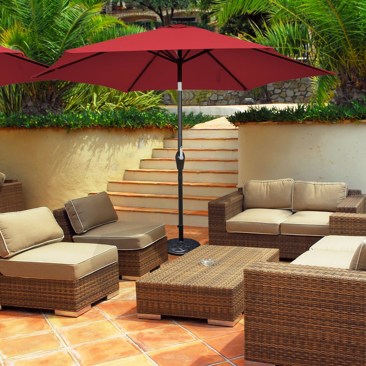 9FT Patio Umbrella Patio Market Steel Tilt W/ Crank Outdoor Yard Garden-Burgundy - Direct by Wilsons Home Store