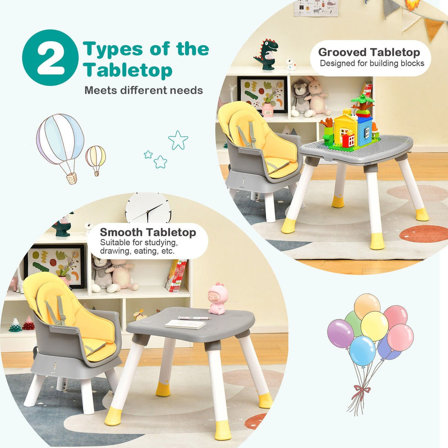 6-in-1 Convertible Baby High Chair with Adjustable Removable Tray-Black