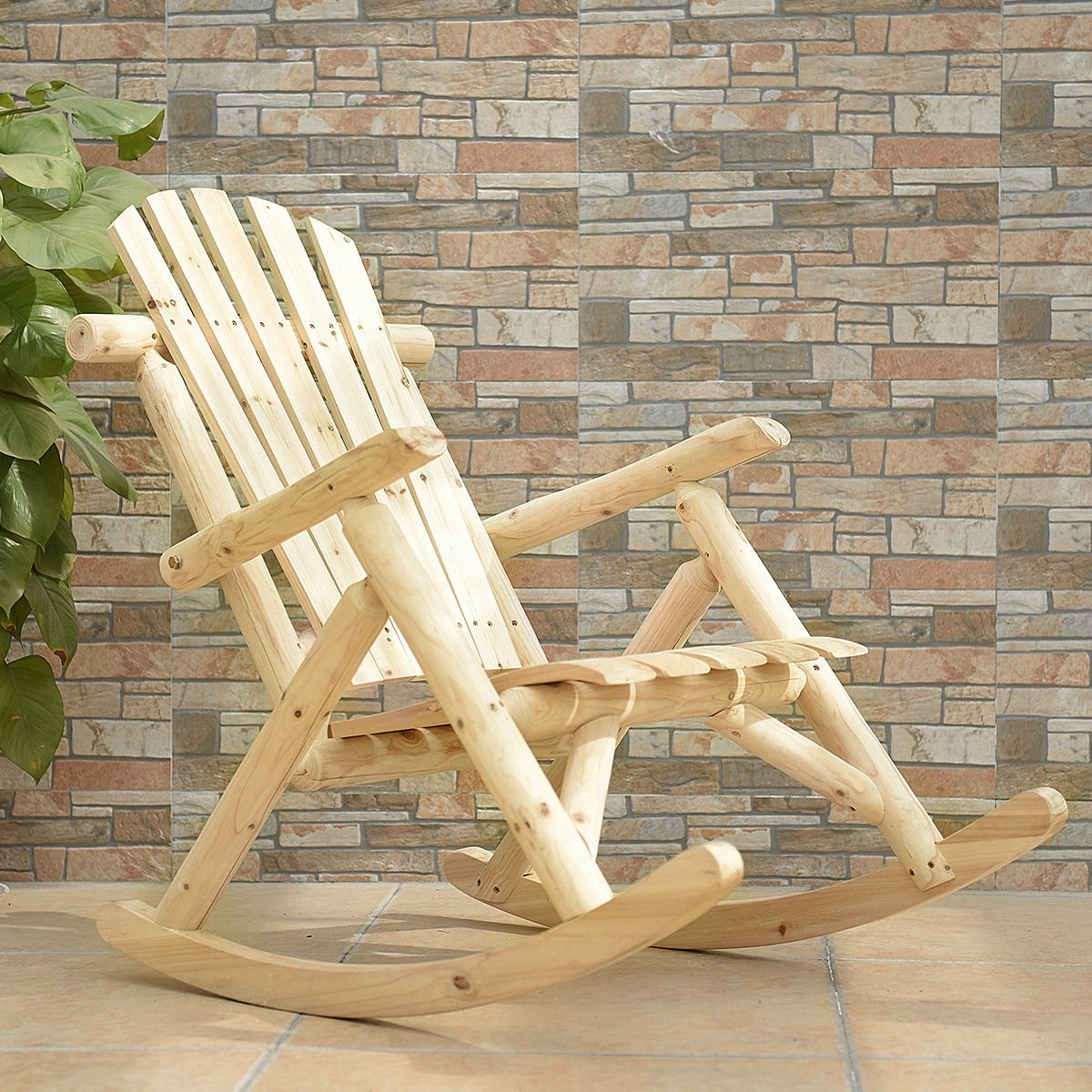 Outdoor Adirondack Rocking Chair for Adults Solid Wood Porch Rocker-Brown