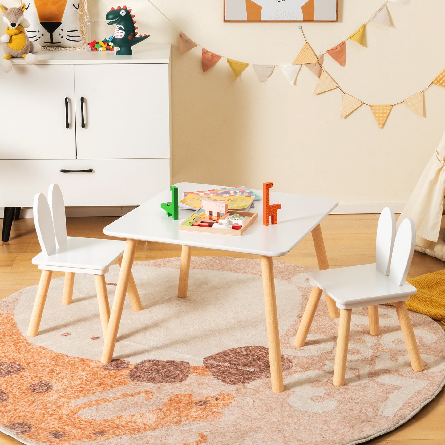 3 Pieces Kids Table and Chairs Set for Arts Crafts Snack Time-Gray