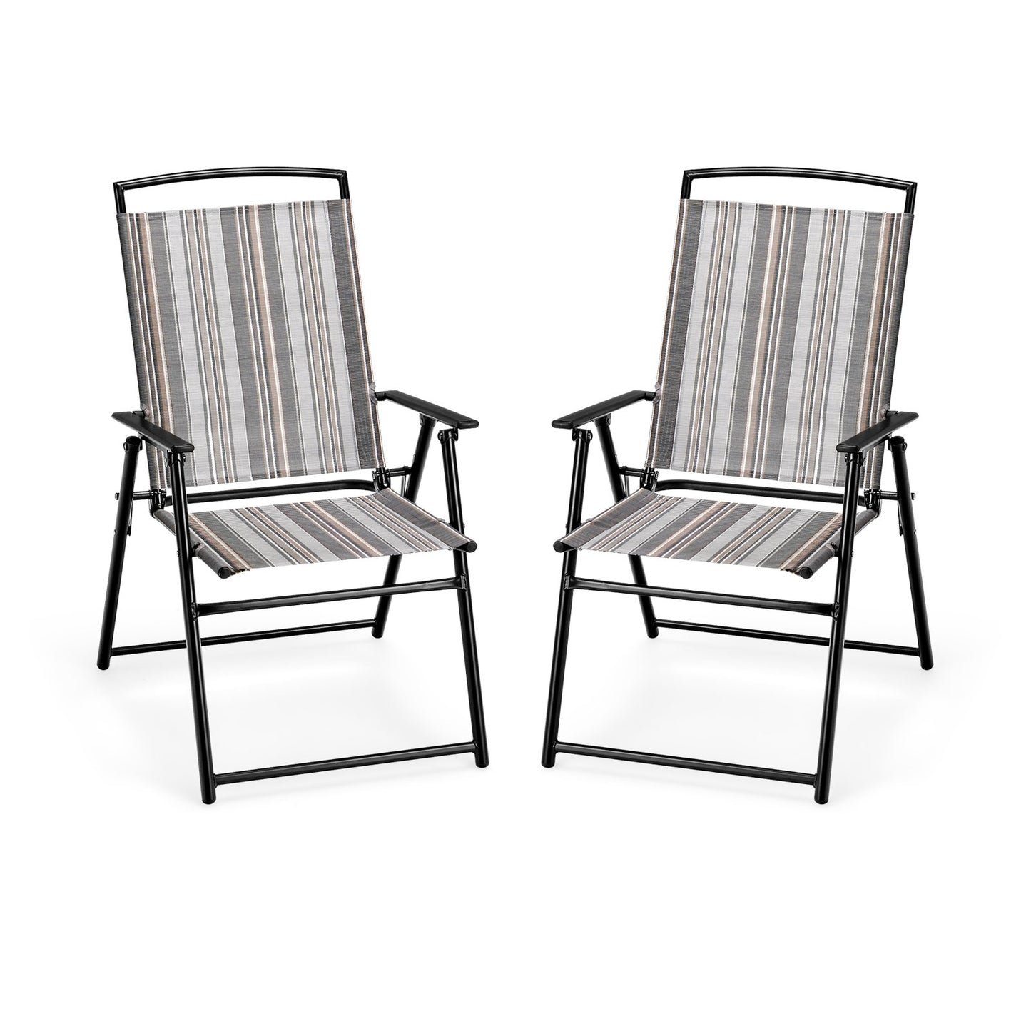 Set of 2 Patio Folding Sling Chairs Space-saving Dining Chair-Gray