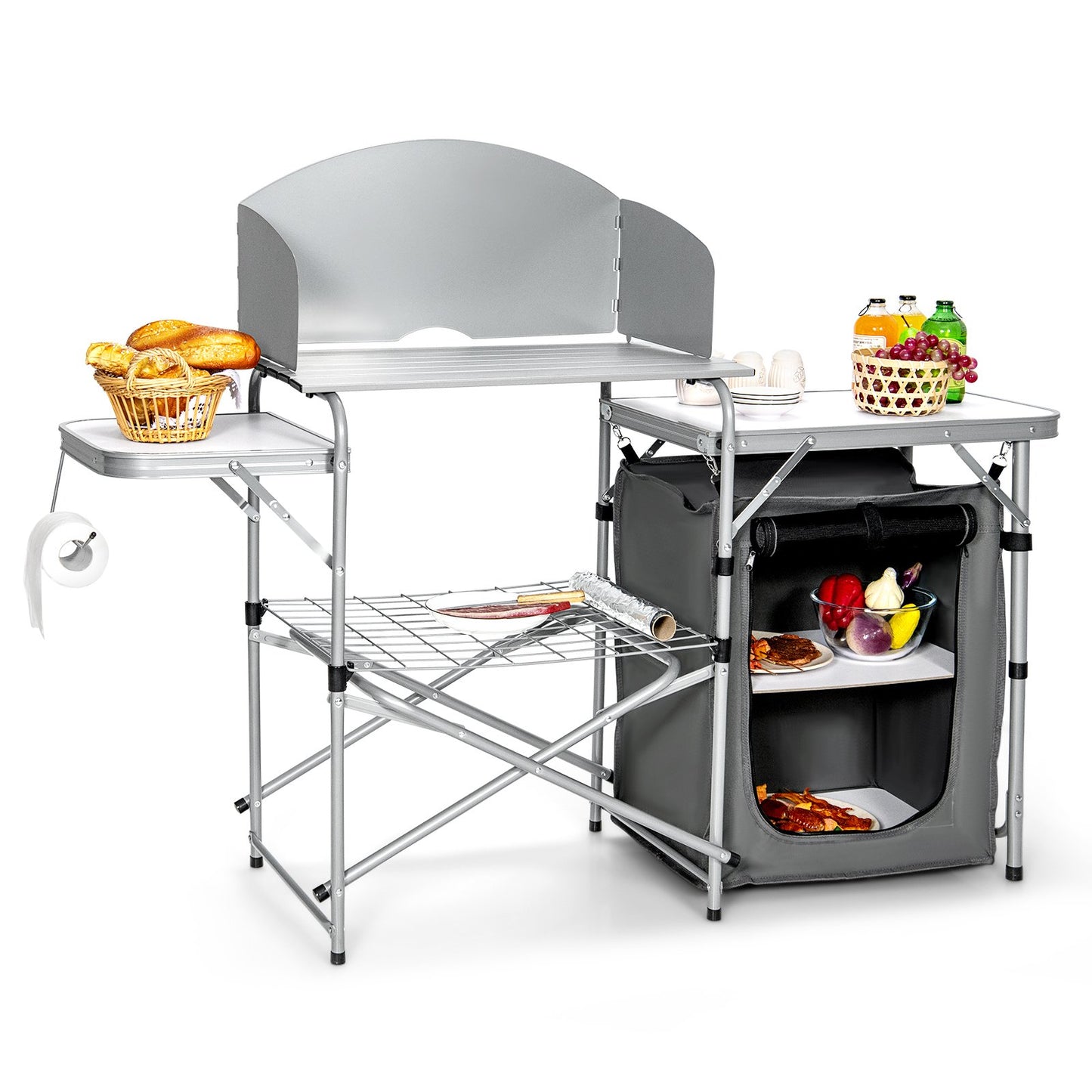 Foldable Outdoor BBQ Portable Grilling Table With Windscreen Bag