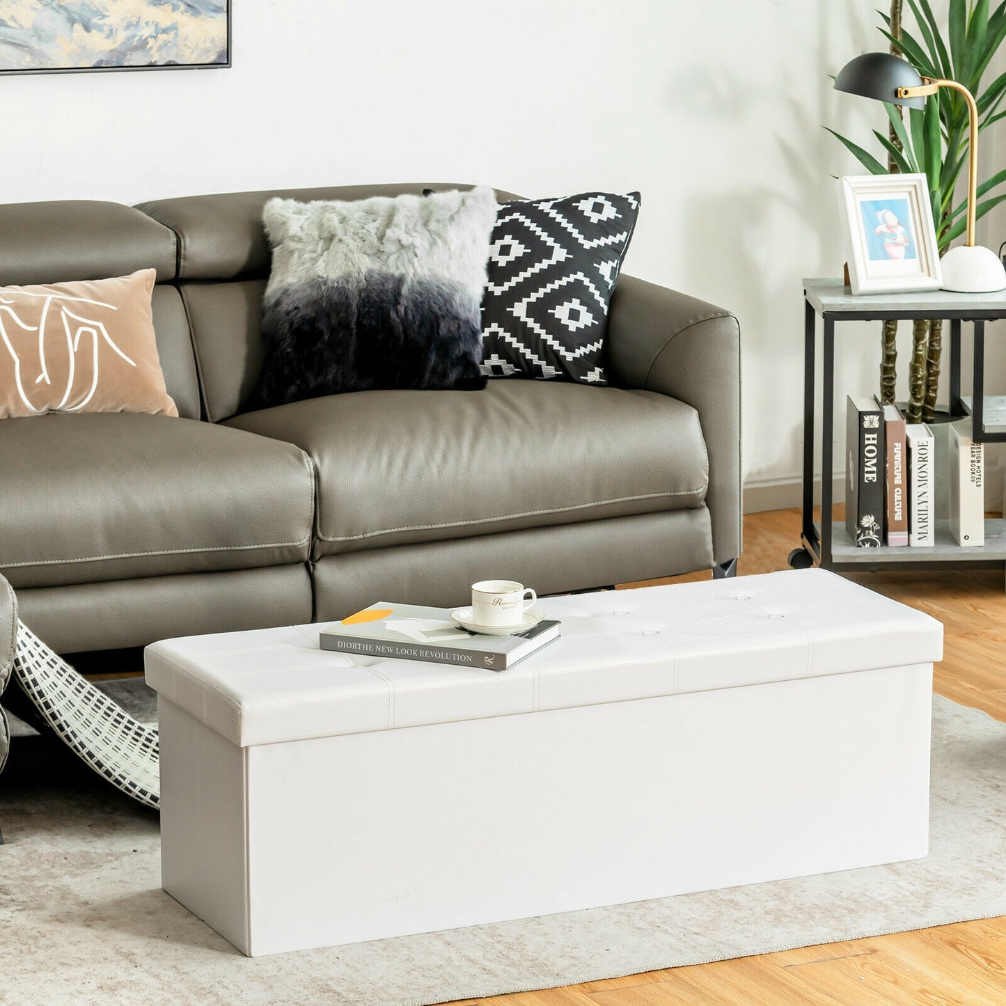 45 Inches Large Folding Ottoman Storage Seat-Black