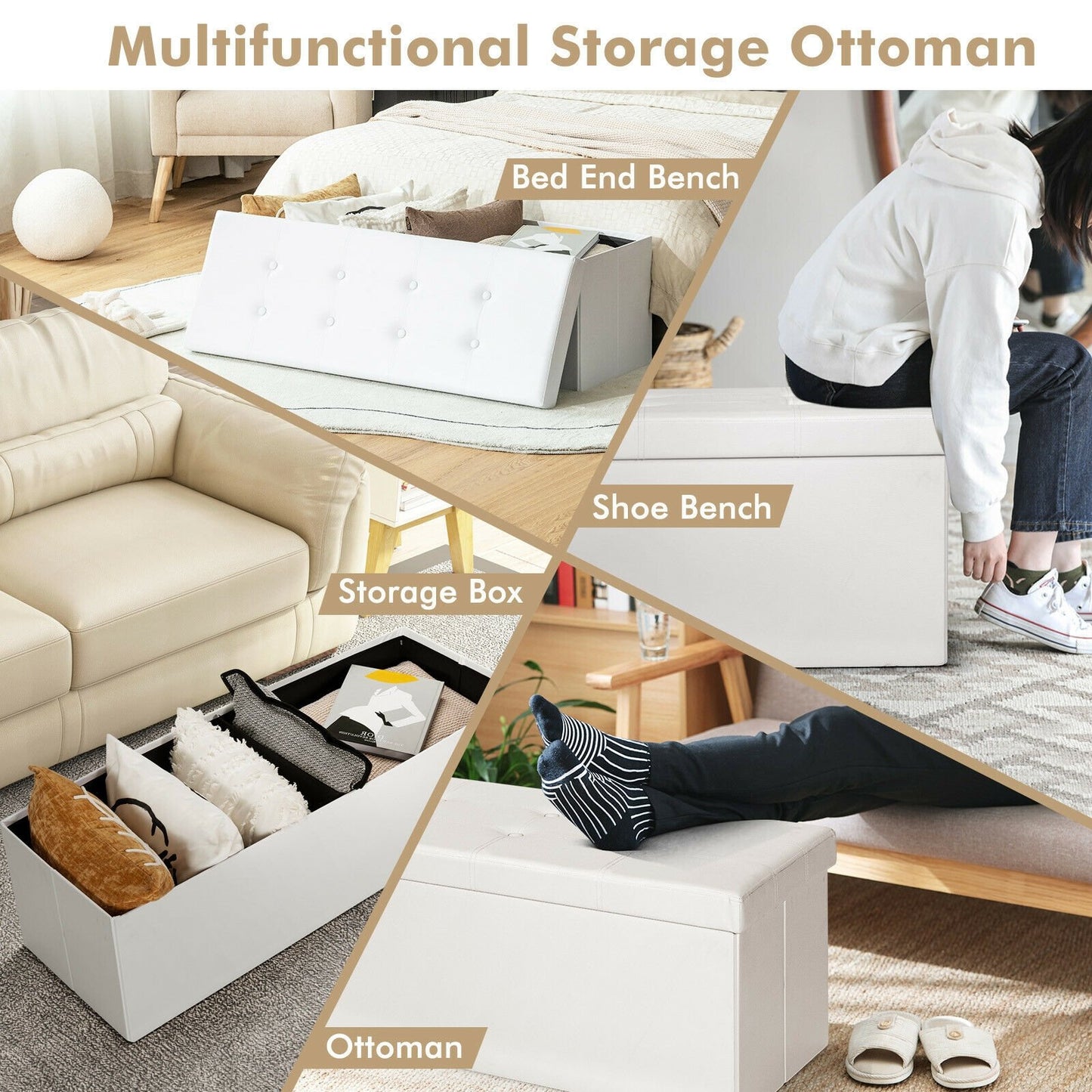 45 Inches Large Folding Ottoman Storage Seat-Black