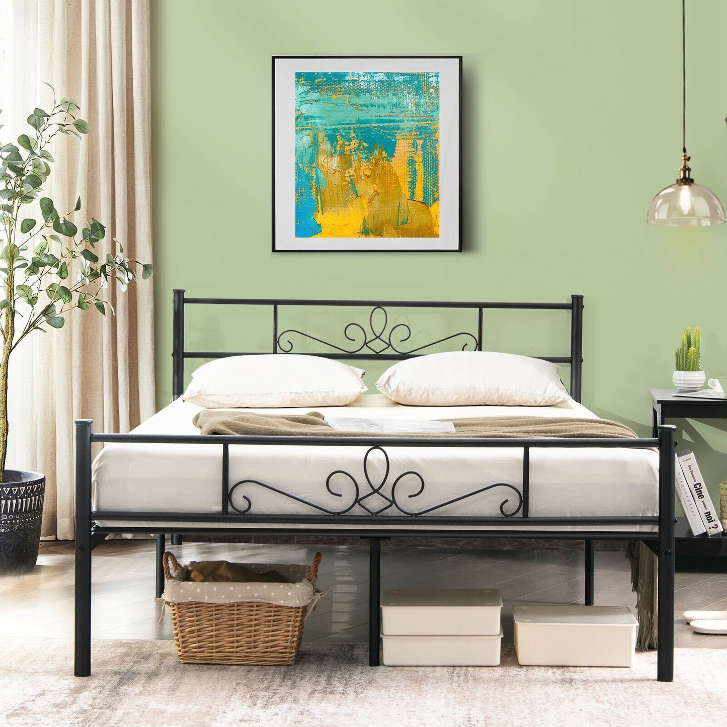 Twin/Full/Queen Size Metal Bed Frame with Headboard and Footboard-Queen Size