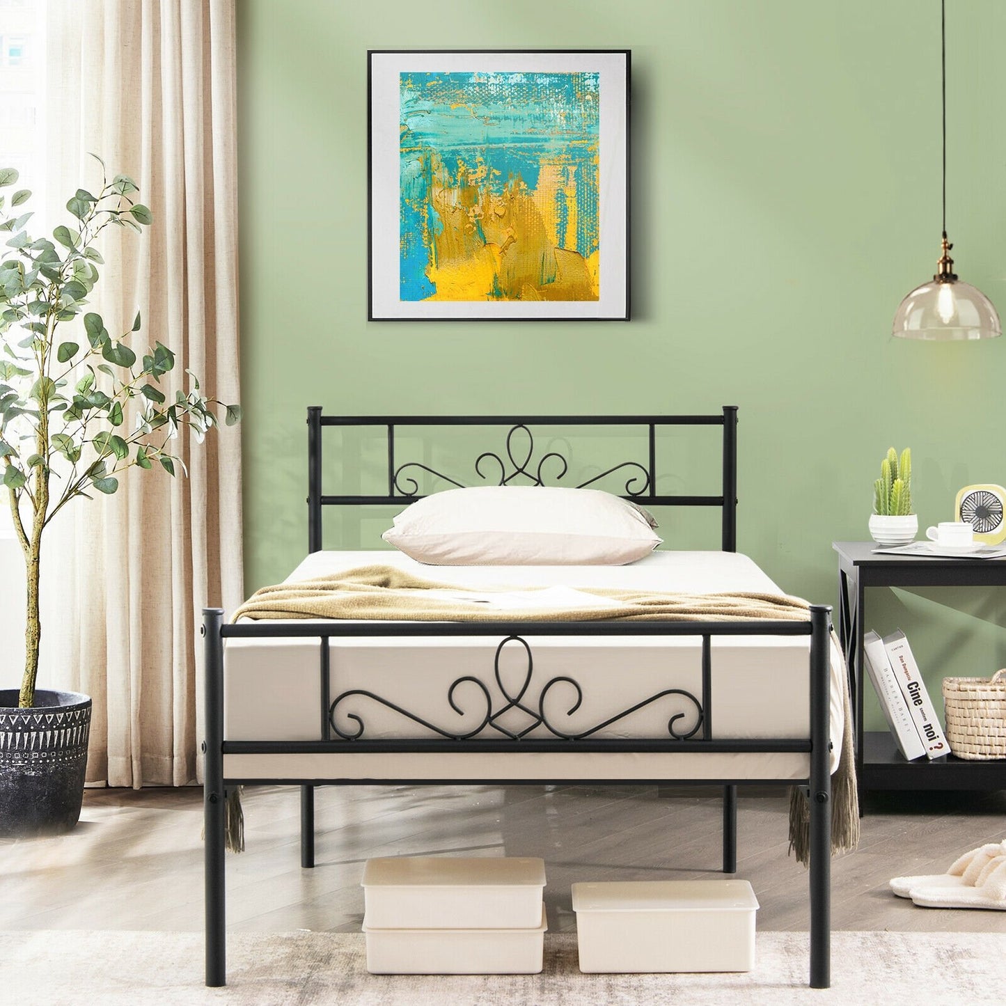 Twin/Full/Queen Size Metal Bed Frame with Headboard and Footboard-Queen Size
