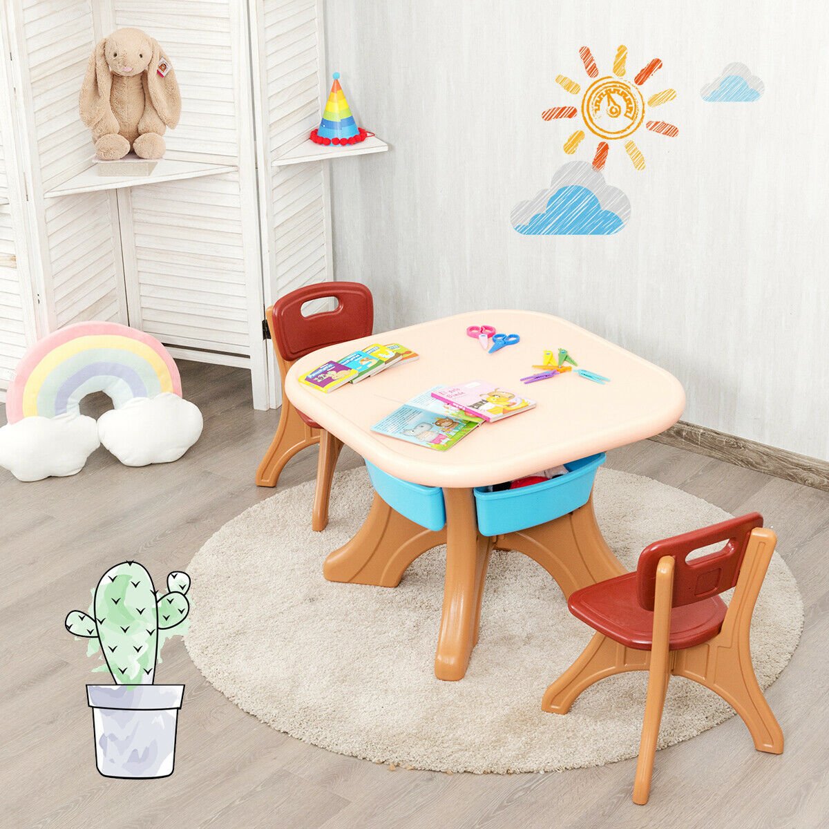 Children Kids Activity Table & Chair Set Play Furniture W/Storage-Blue