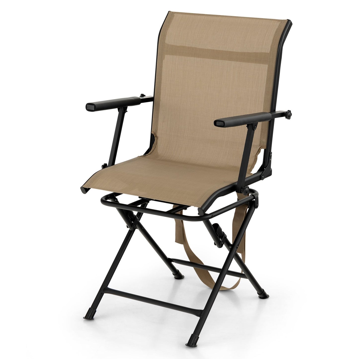 Foldable Swivel Patio Chair with Armrest and Mesh Back-Black
