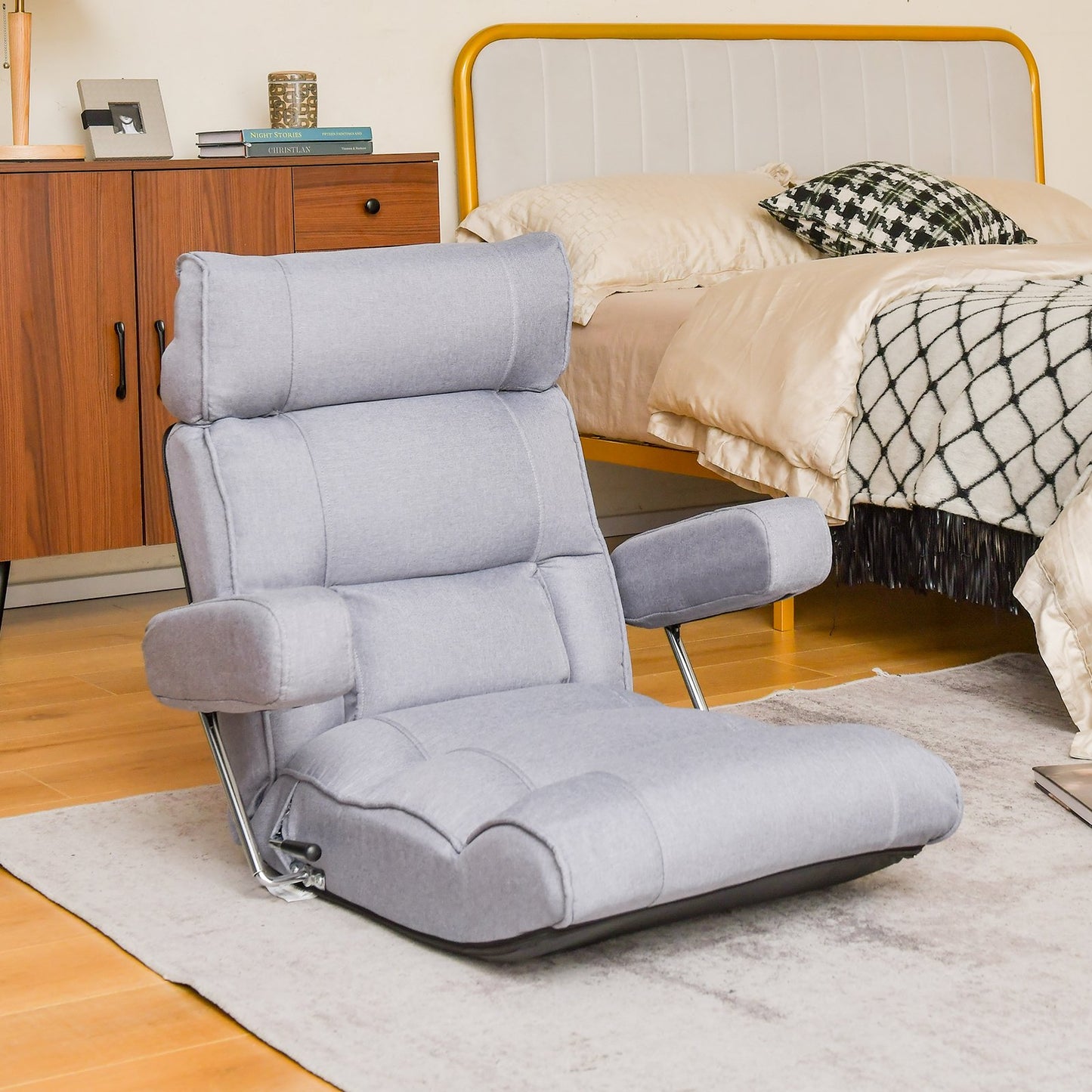 Adjustable Folding Sofa Chair with 6 Position Stepless Back-Blue