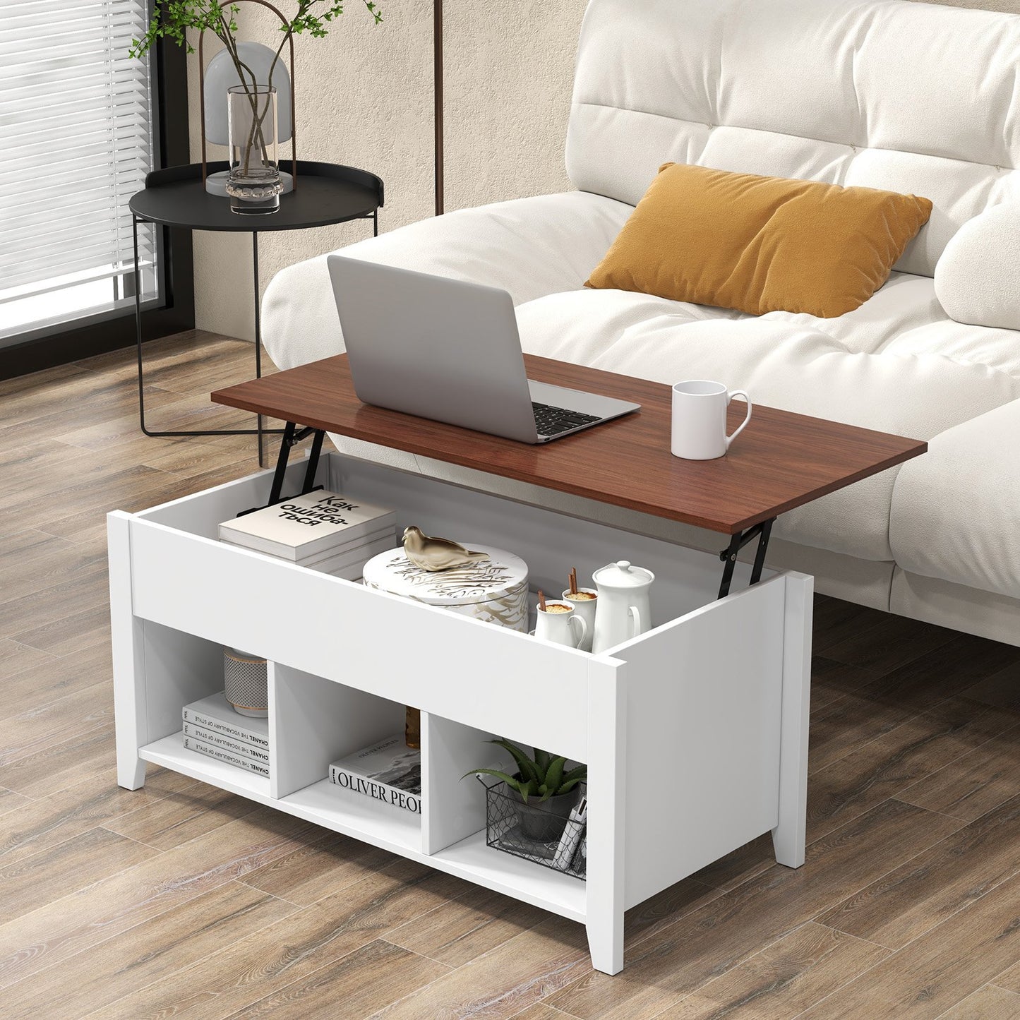 Lift Top Coffee Table with Hidden Storage Compartment-Black