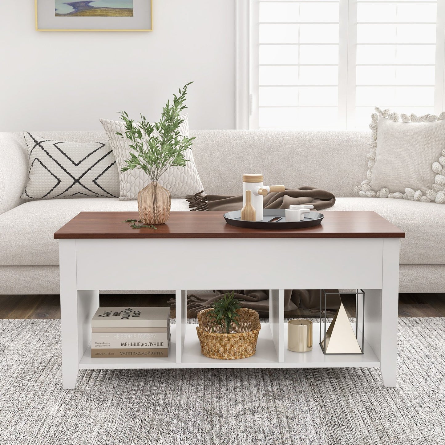 Lift Top Coffee Table with Hidden Storage Compartment-Black