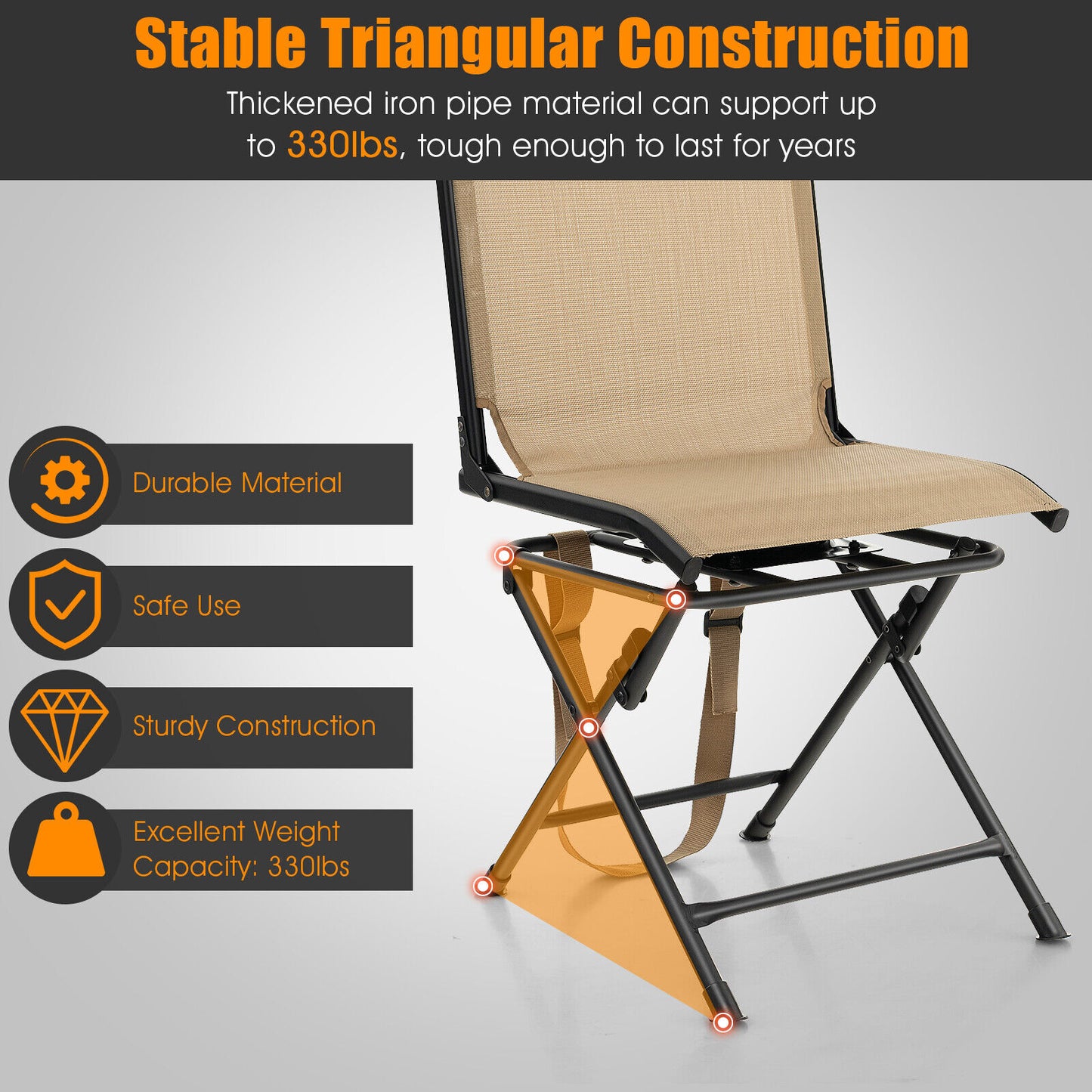 All-weather Outdoor Foldable 360-Degree Swivel Chair with Iron Frame-Brown