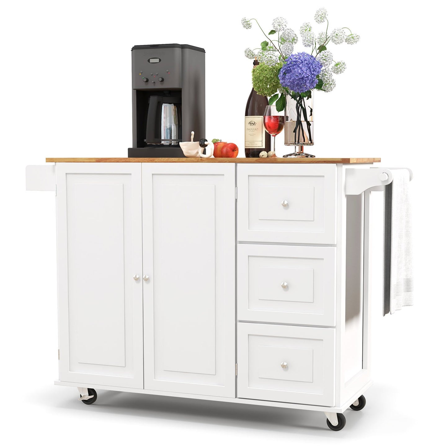 Falling Leaf Kitchen Island Trolley Cart Wood Storage Cabinet
