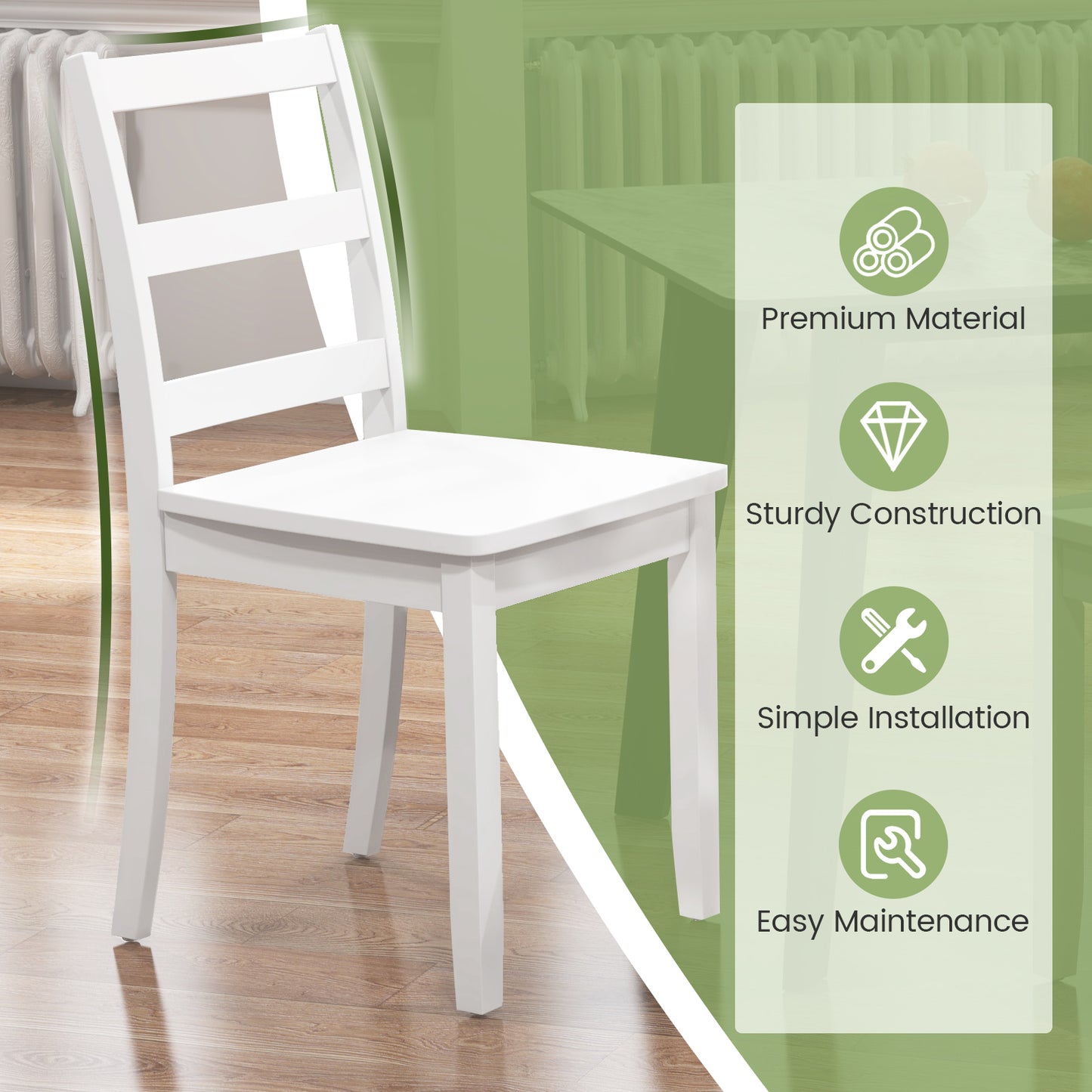 Set of 2 Wood Dining Chairs with Solid Rubber Wood Legs-White