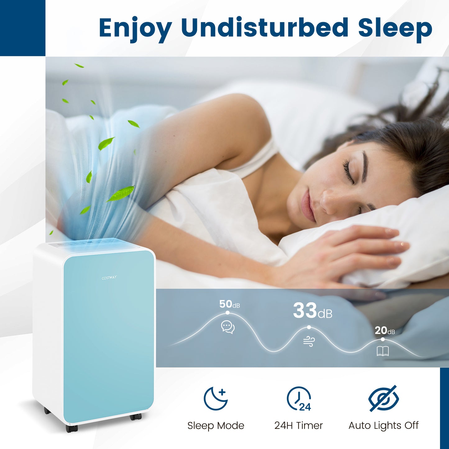 32 Pints/Day Portable Quiet Dehumidifier for Rooms up to 2500 Sq. Ft-Blue