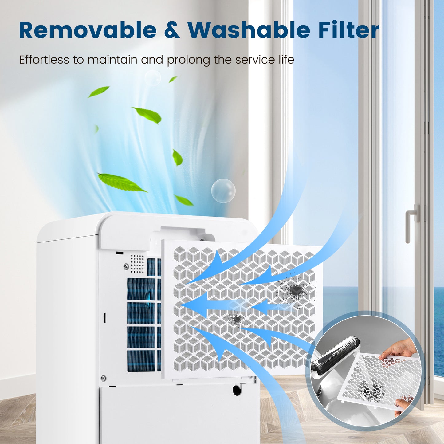 32 Pints/Day Portable Quiet Dehumidifier for Rooms up to 2500 Sq. Ft-Blue