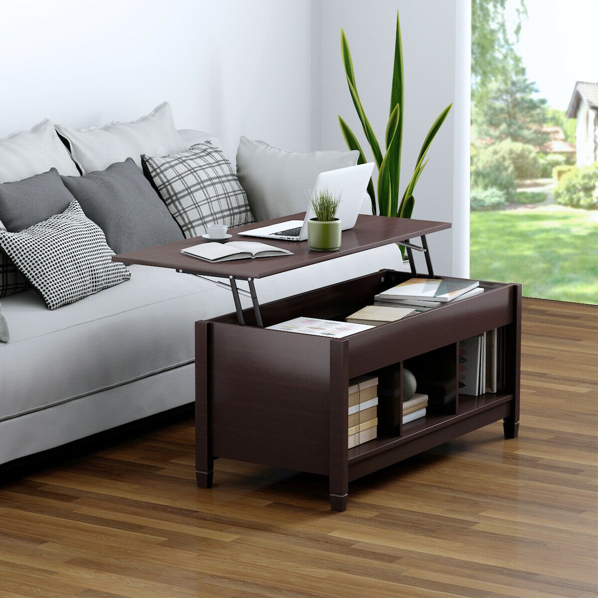 Lift Top Coffee Table with Hidden Storage Compartment-Black